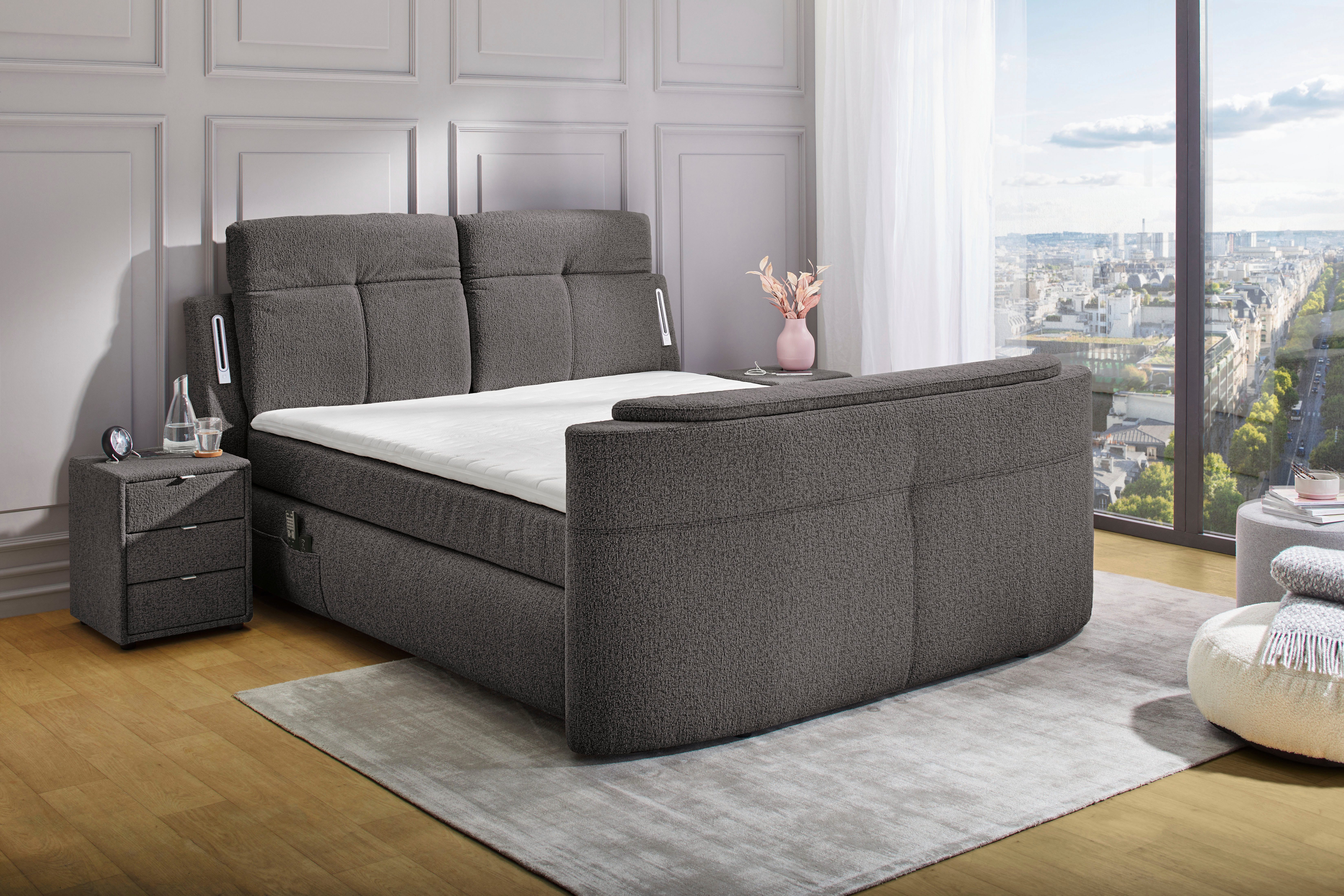 Jockenhöfer Gruppe Boxspringbett Movie Star in der Größe 180x200cm, mit versenkbarem TV-Lift und Fernbedienung, verstellbare Kopfstützen