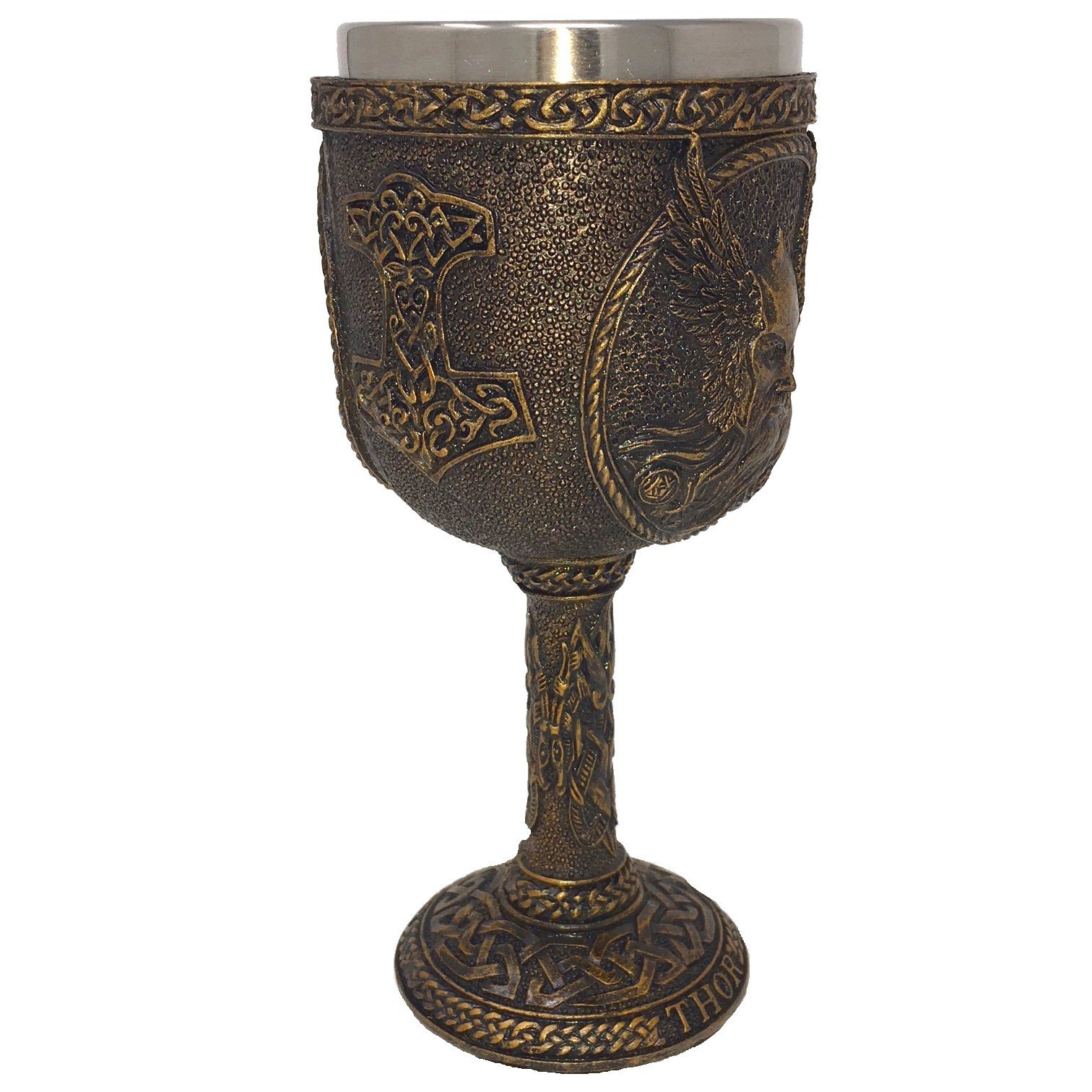 MystiCalls Becher Kelch Thor - Trinkkelch Mittelalter Nordische Gottheit, Polyresin, Dekorationsobjekt, Kelch