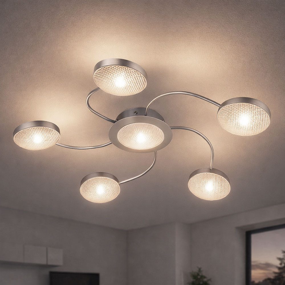 GLOBO LIGHTING LED Deckenleuchte, LED-Leuchtmittel fest verbaut, Warmweiß, Deckenlampe LED Deckenleuchte 6 flammig Chrom Alu Wohnzimmerlampe