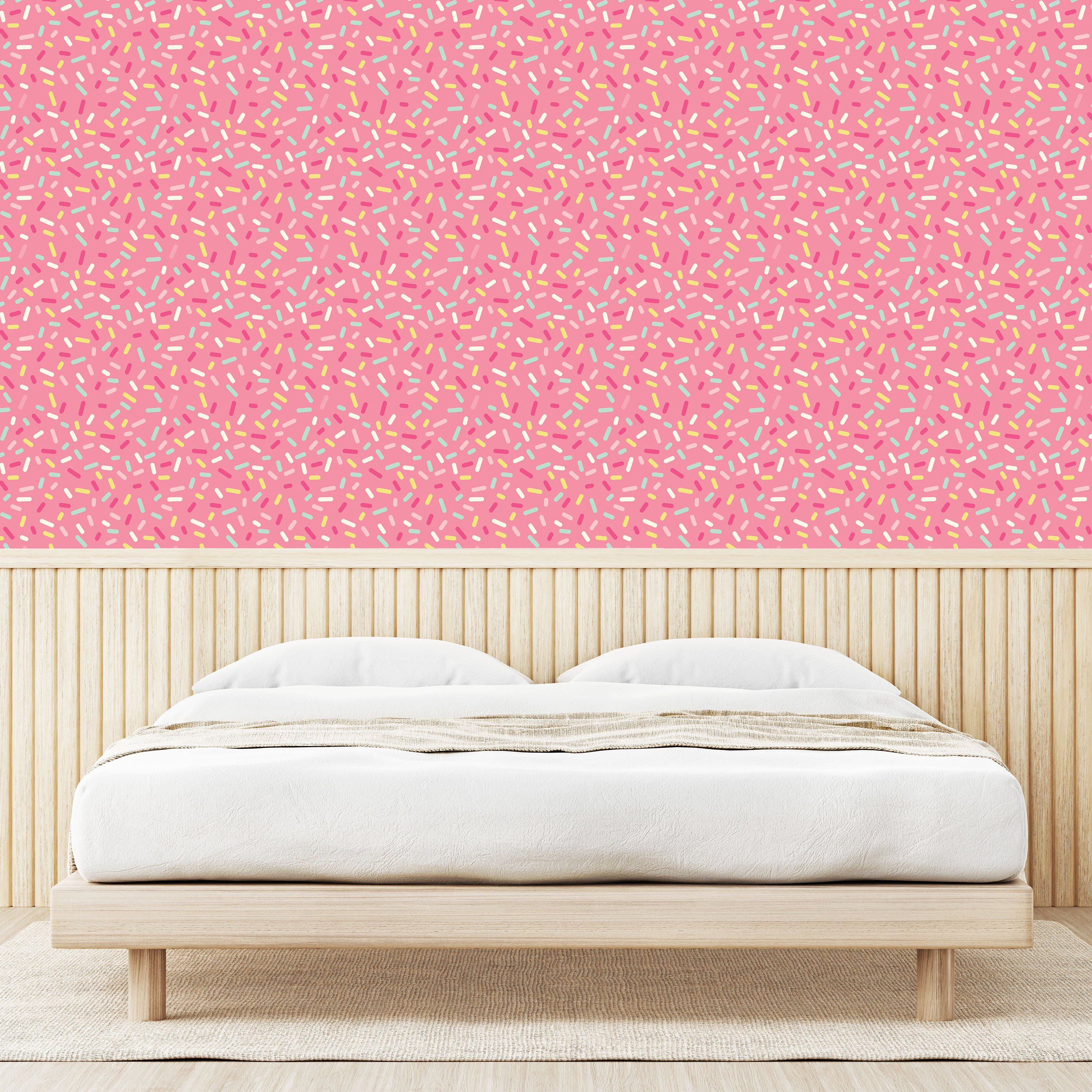 Abakuhaus Vinyltapete selbstklebendes Wohnzimmer Weiß Sprinkles Donut und Pink Küchenakzent