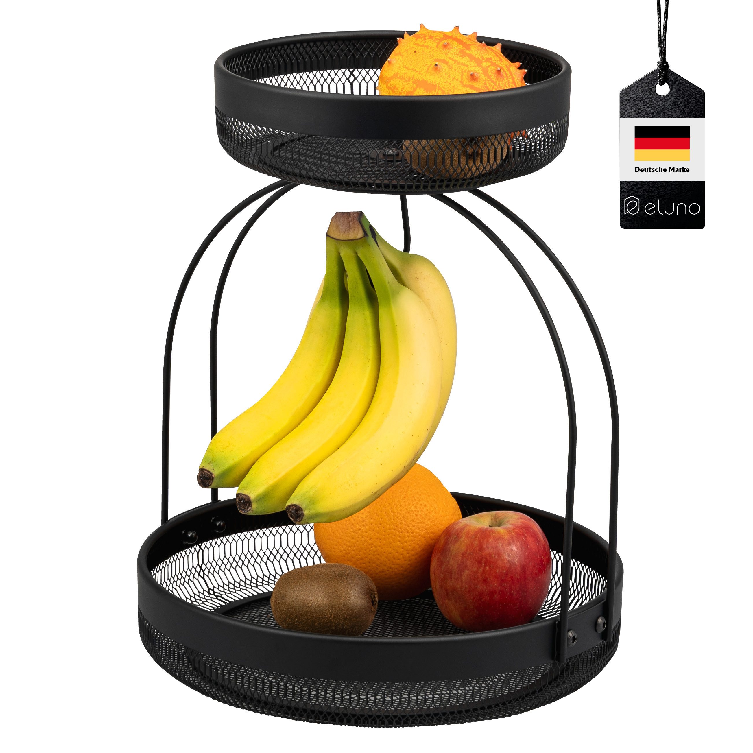 eluno Obstschale 2-stöckige Etagere, Metall, (1-tlg), mit Bananenhalterung