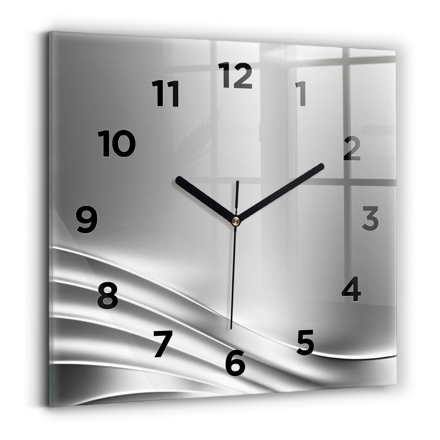 Wanduhr Glasuhr Silberne Abstraktion Rechteckige Uhr aus Gehärtetem Glas