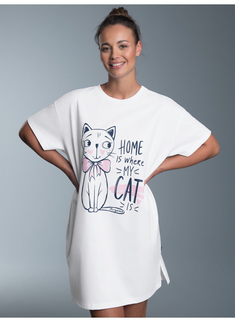 Trigema Pyjama TRIGEMA Bigshirt mit süßem Katzen-Printmotiv (1 tlg)
