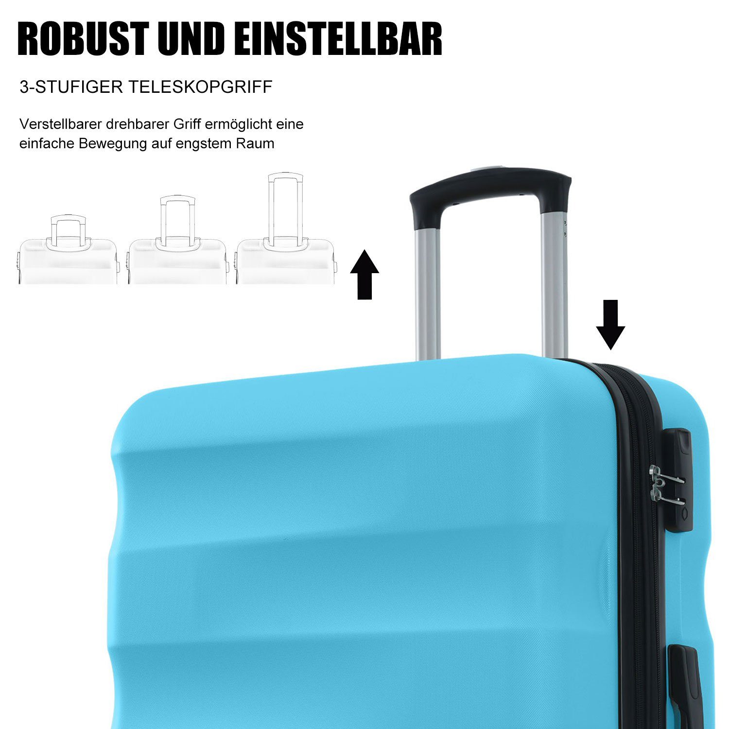 4 mit Rollen, Erweiterung TSA-Schloss, Handgepäck Hartschalen-Trolley, Koffer Flieks Reisekoffer, Blau