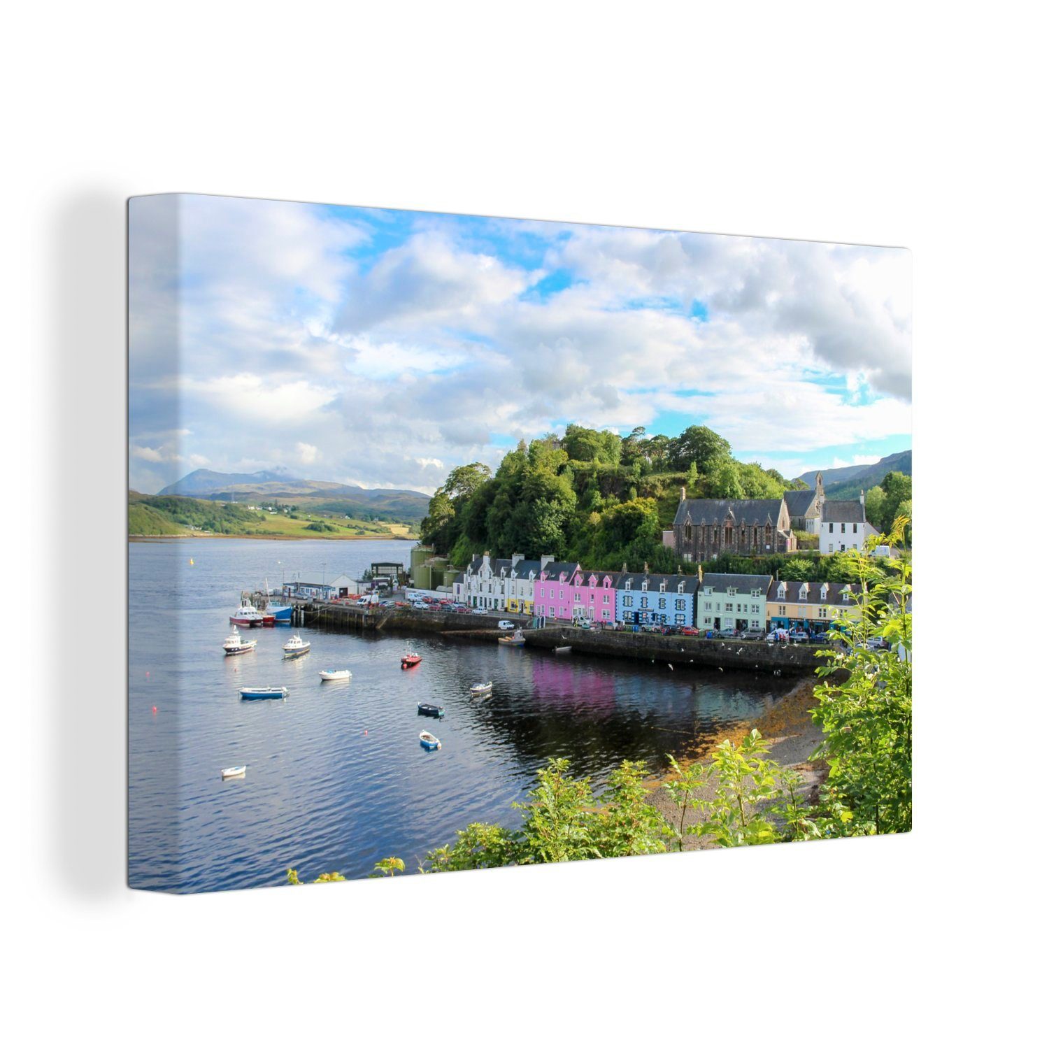 OneMillionCanvasses® Leinwandbild Bunte Häuser am Wasser auf der Isle of Skye in Schottland, (1 St), Wandbild Leinwandbilder, Aufhängefertig, Wanddeko, 30x20 cm