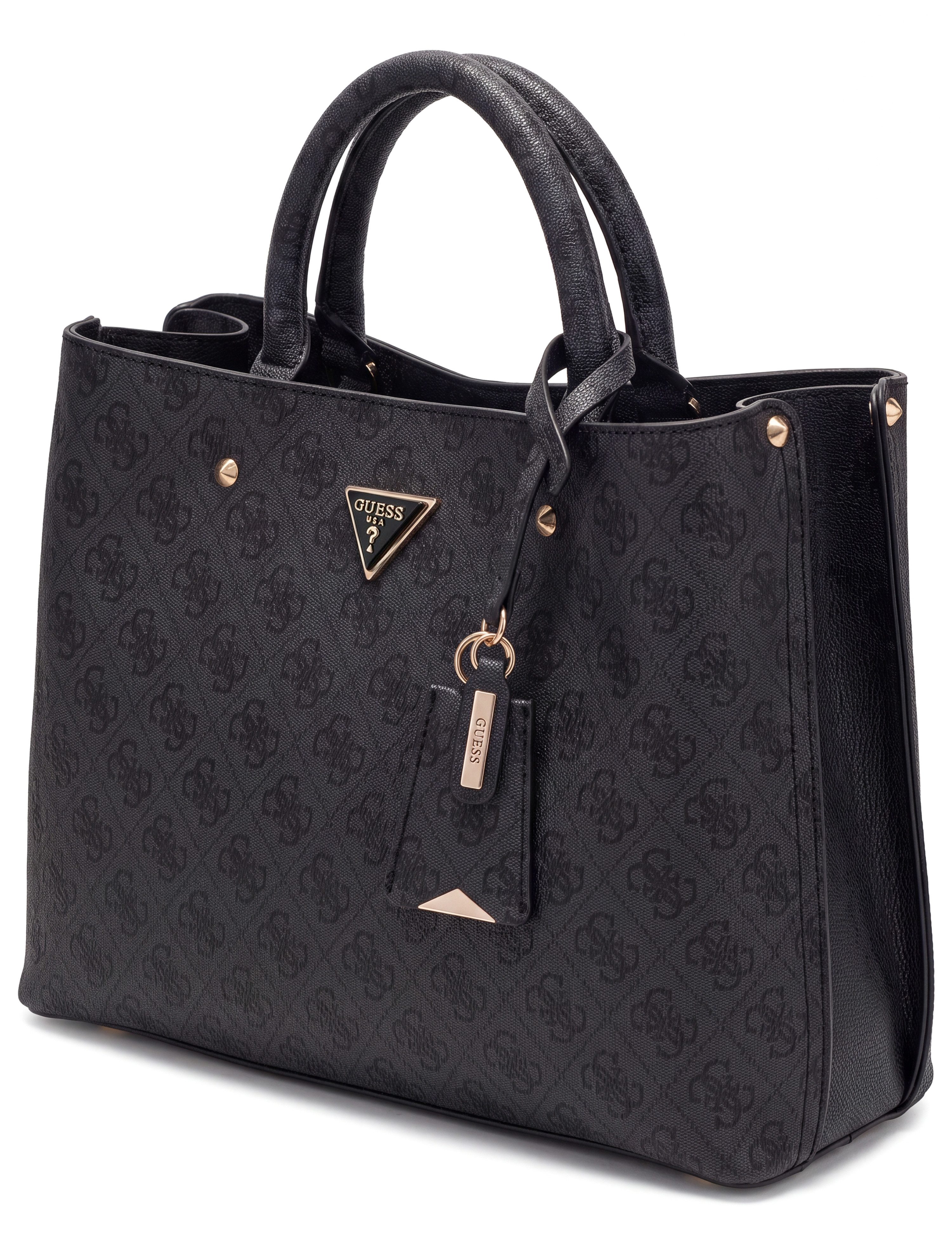 Guess Umhängetasche MERIDIAN II GIRLFRIEND SATCHEL (Set, Abnehmbarer Schlüsselanhänger), Damen Handtasche, Schultertasche mit Logo-Schmuckelement