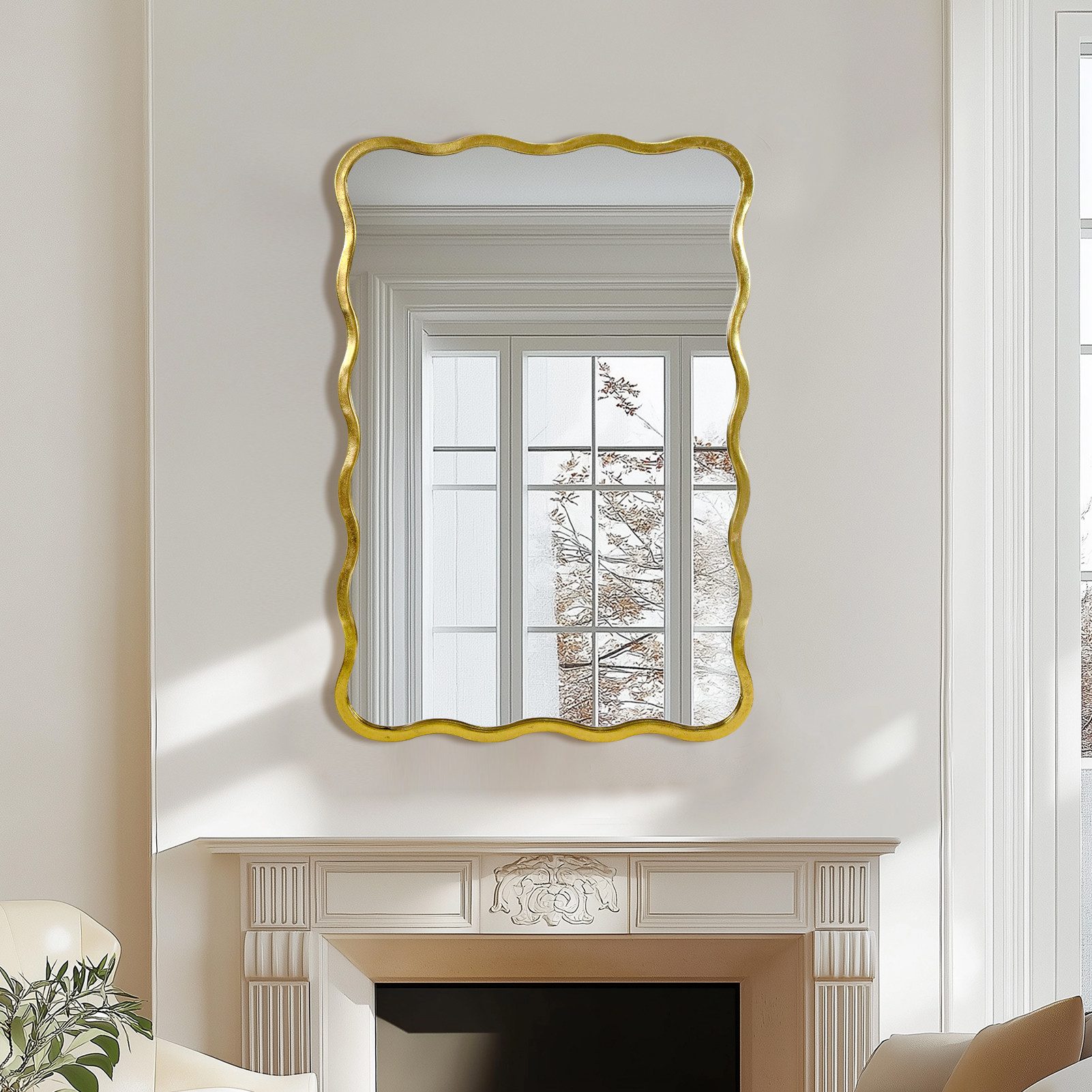 G-LEAF Wandspiegel mit Wellen-Design, eleganter Eisenrahmen günstig online kaufen
