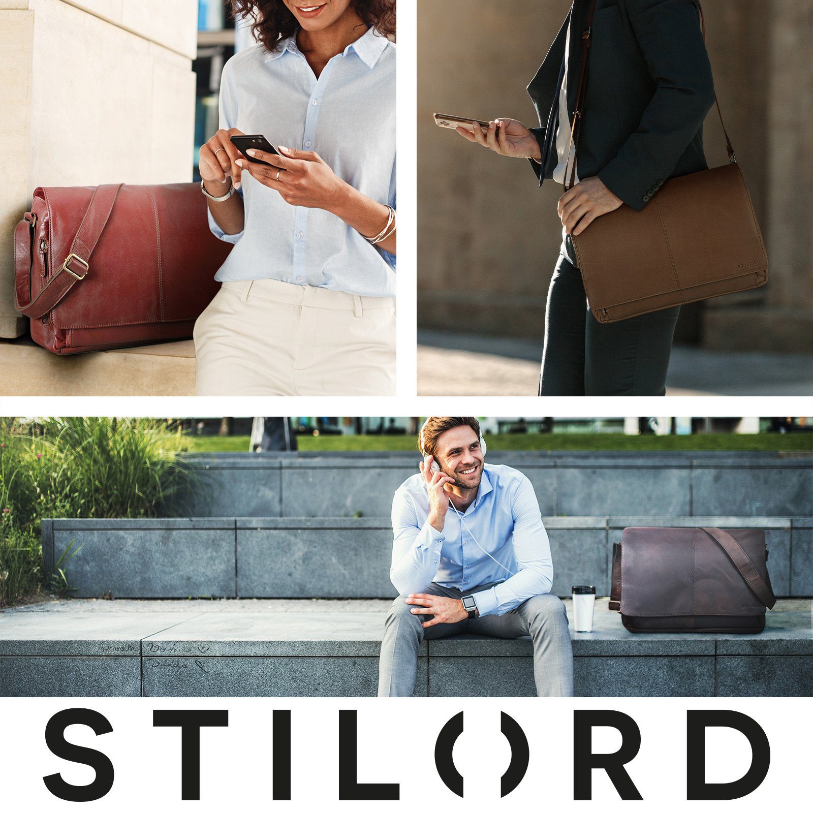 Männer "Alex" STILORD - Laptoptasche Frauen braun bordeaux Ledertasche Vintage