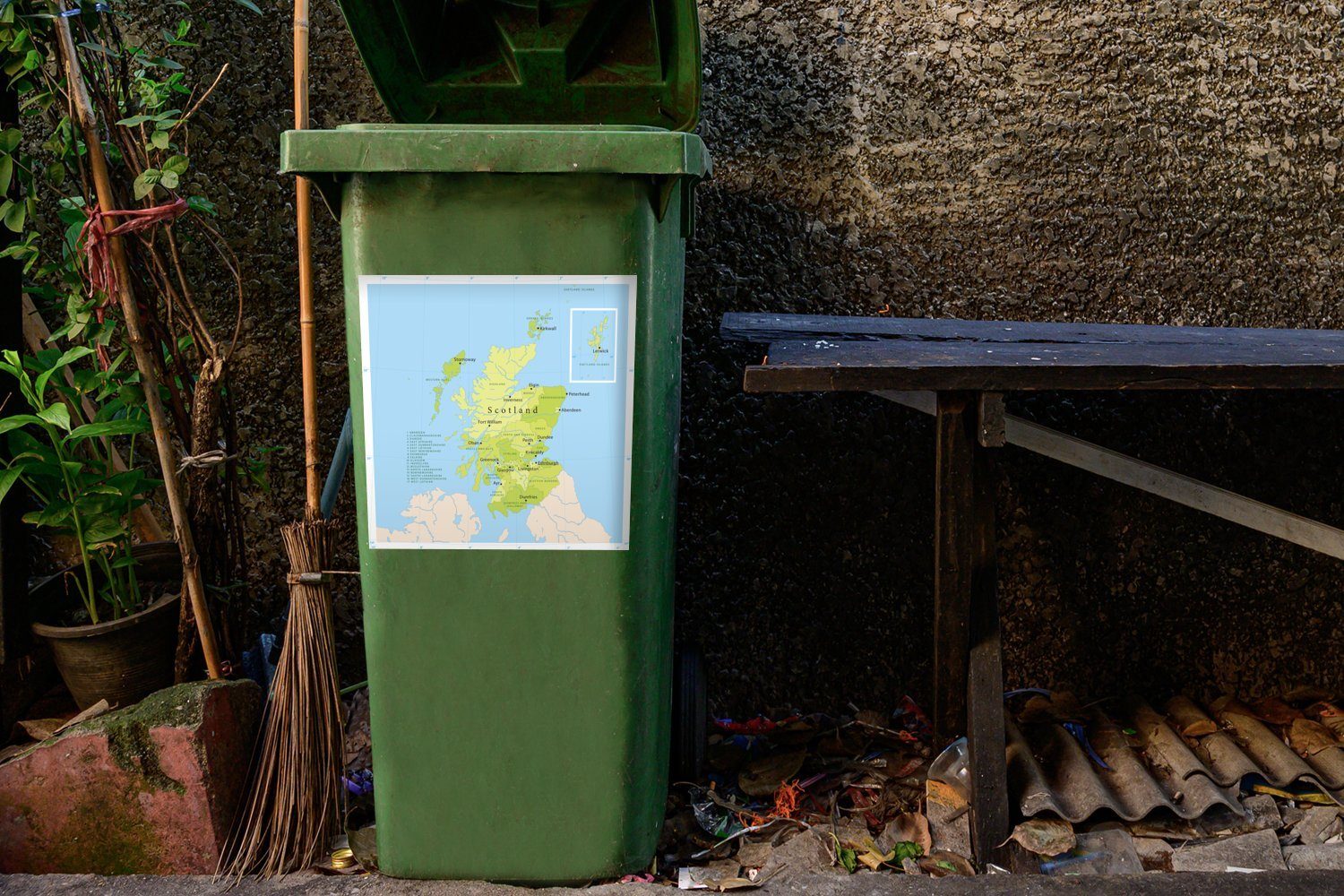 Abfalbehälter Sticker, St), Grüne Container, Karte Schottland (1 Wandsticker Mülleimer-aufkleber, MuchoWow von Mülltonne,