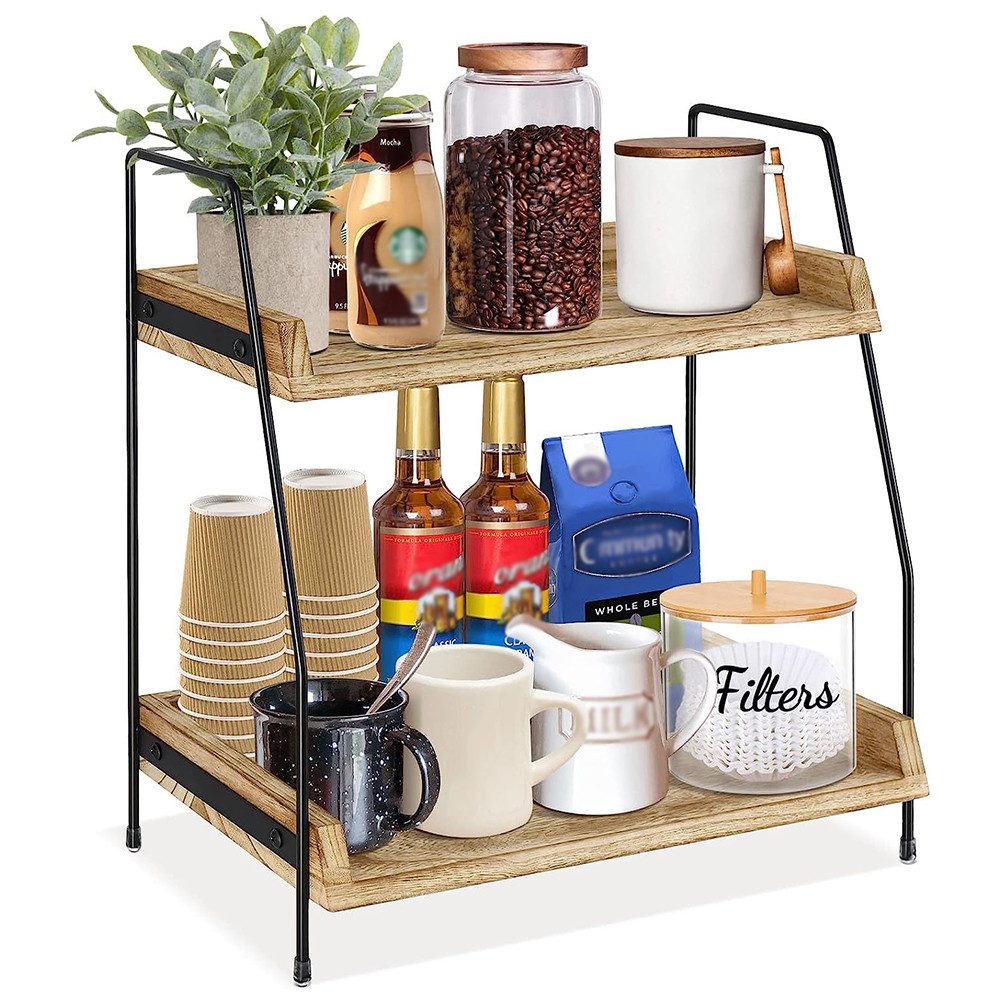 NUODWELL Gewürzregal 2 Etage Vertikales Gewürzregal aus Holz, Aufbewahrungs günstig online kaufen