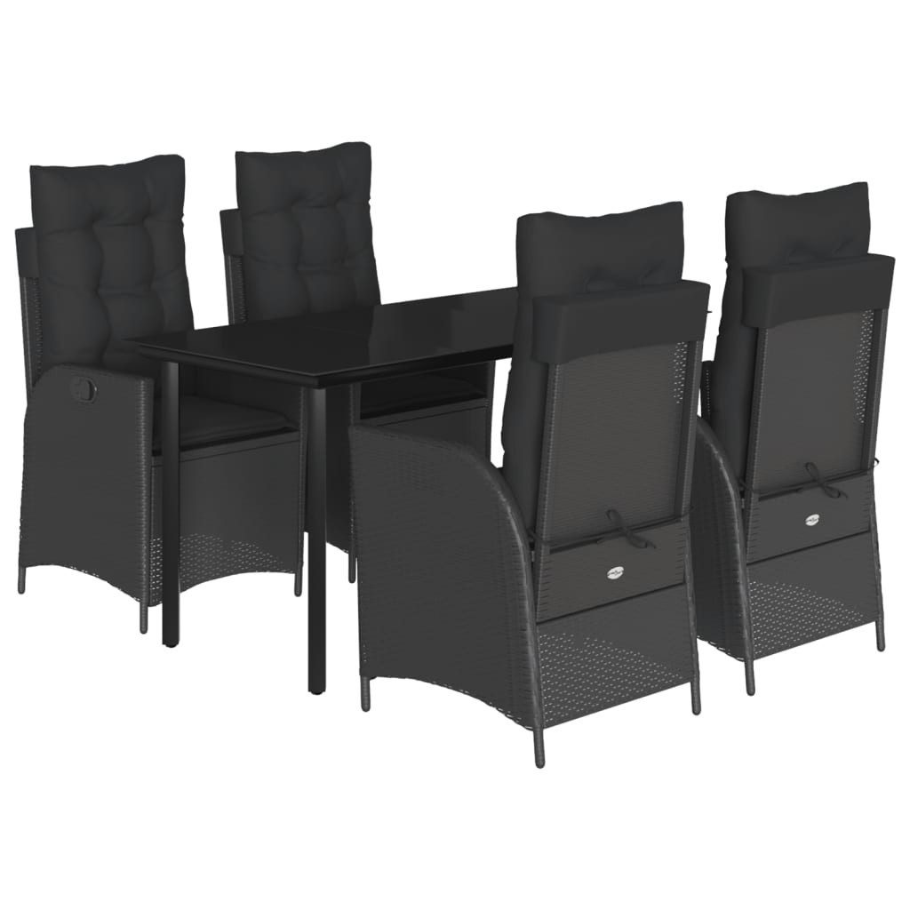Garten-Essgruppe 5-tlg. Garten-Essgruppe mit Kissen Schwarz Poly Rattan