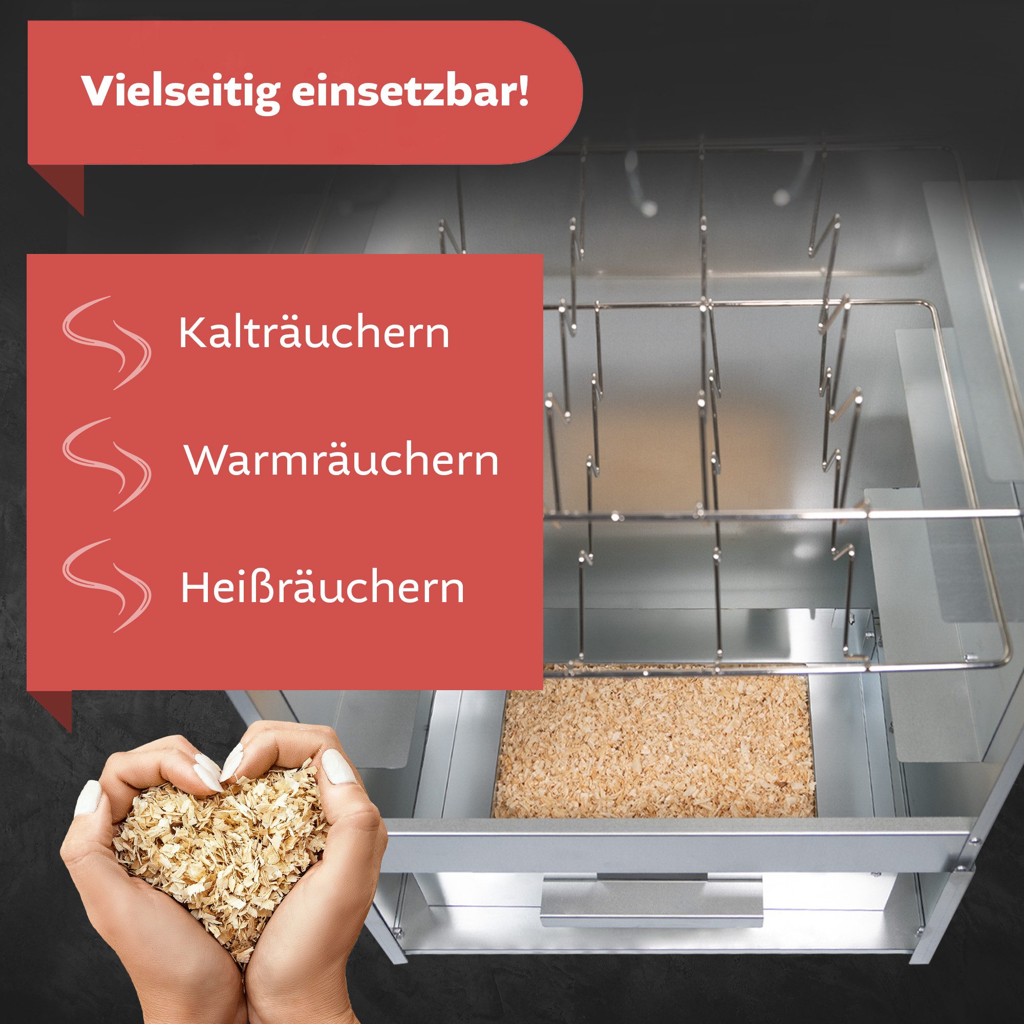 Lemodo Räucherofen Stahl mit 3 Etagen und Heizspirale, 80cm hoch, Räucherschrank, 2000 W, inklusiver Heizspirale 2.000 W – Bild 5 von 5