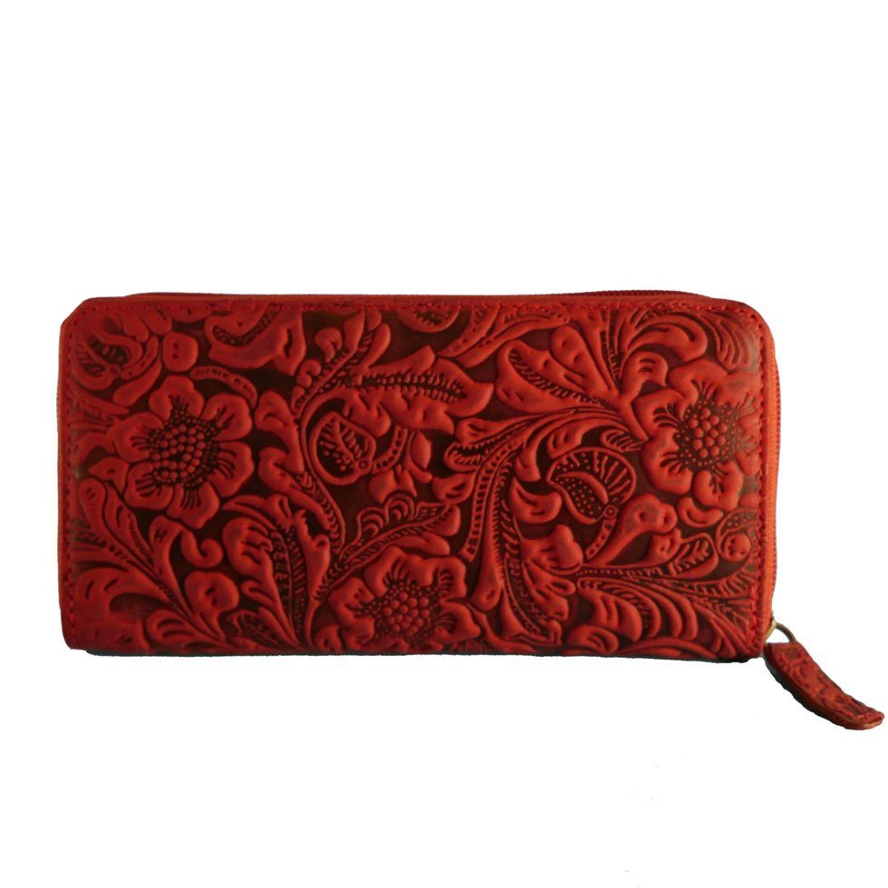 JOCKEY CLUB Geldbörse FLOWER, rot, geprägt, 12 Kartenfächer mit RFID Schutz, 3 Scheinfächer