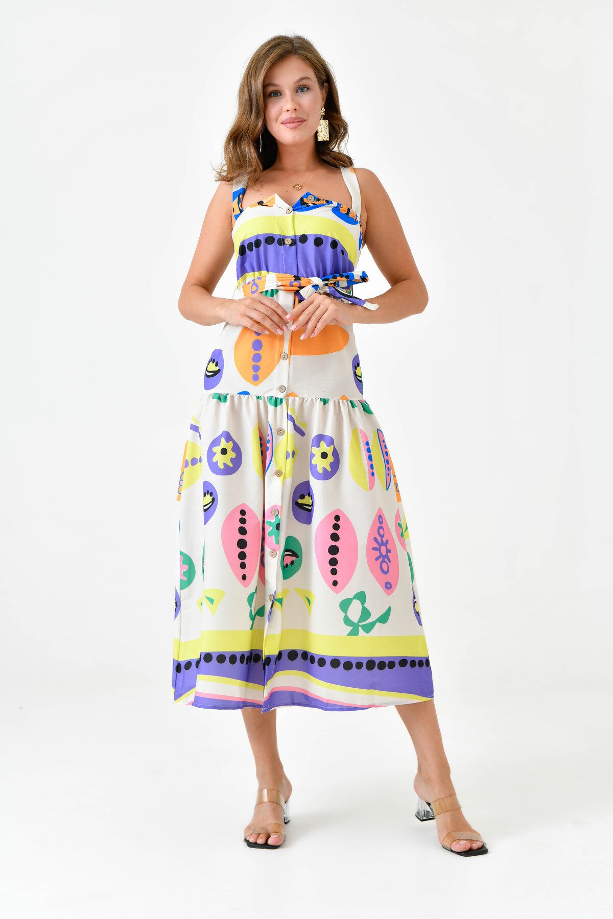 WOMAN VISION Minikleid Damen Digitaldruck Muster Stoff Knopf und Gürtel Max günstig online kaufen