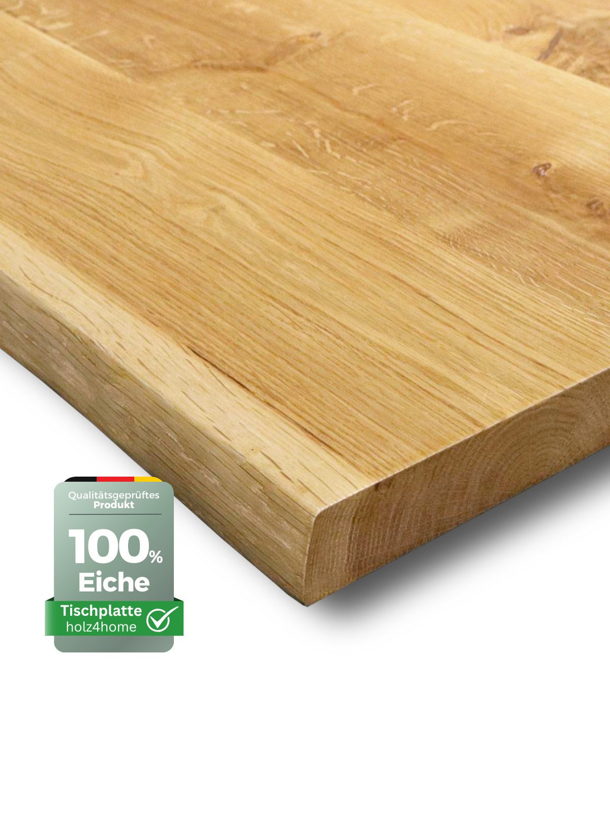 holz4home® Esstischplatte Massivholz Eiche mit Baumkante I Massivholzplatte Natur Geölt Echtholz, Vollflächig 4cm dickes Massivholz