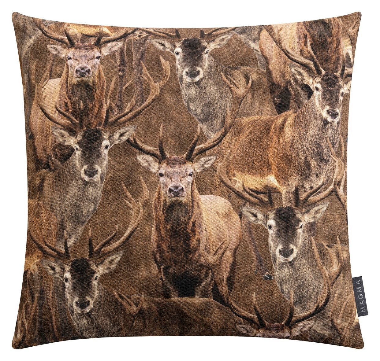 Magma Heimtex Kissenhülle Zierkissenhülle Buck Hirsche, (1 Stück), Fellimitat Rückseite einfarbig ca. 45x45cm