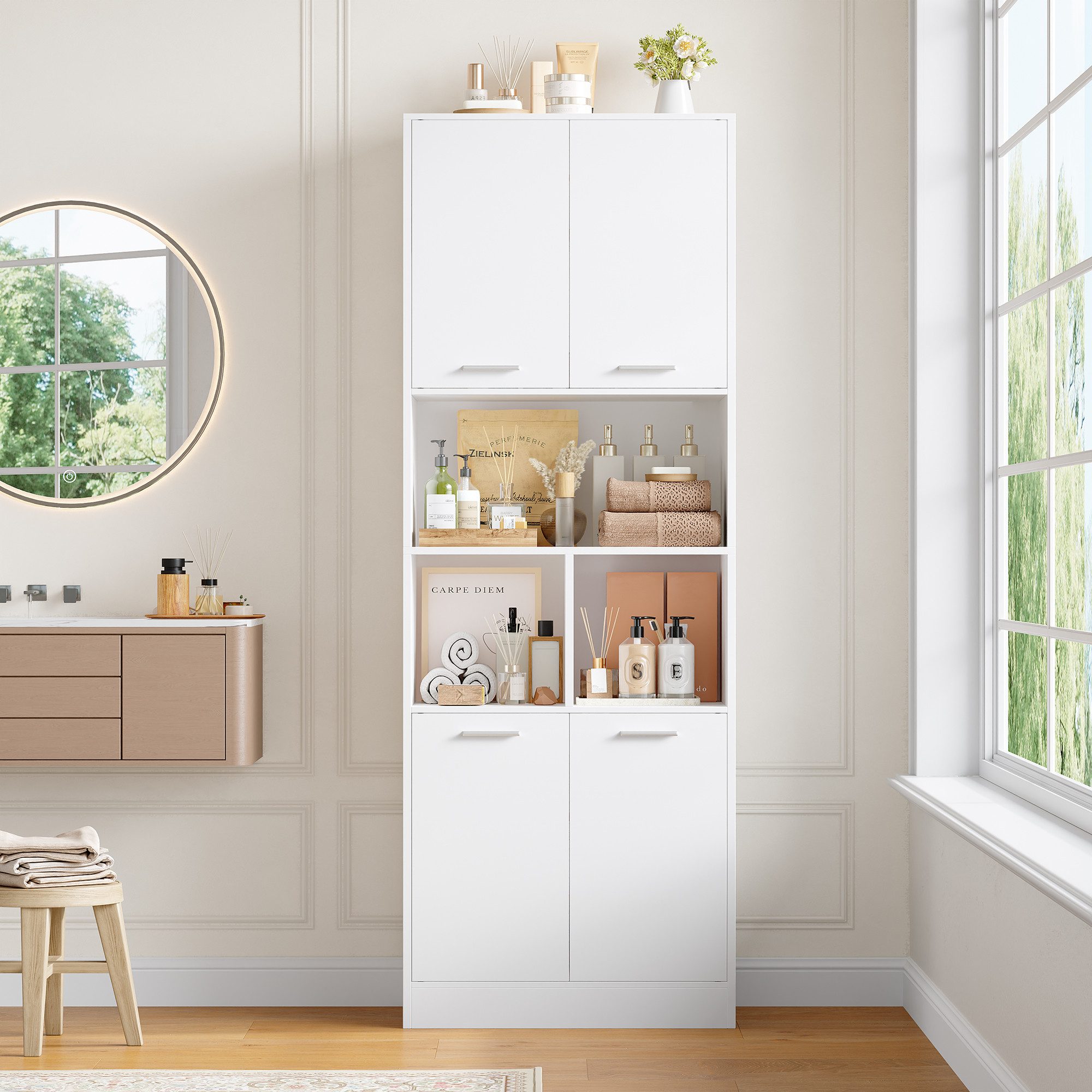 Homfa Hochschrank Badschrank Bücherschrank Badezimmerschrank 180x60x40cm – Bild 5 von 5