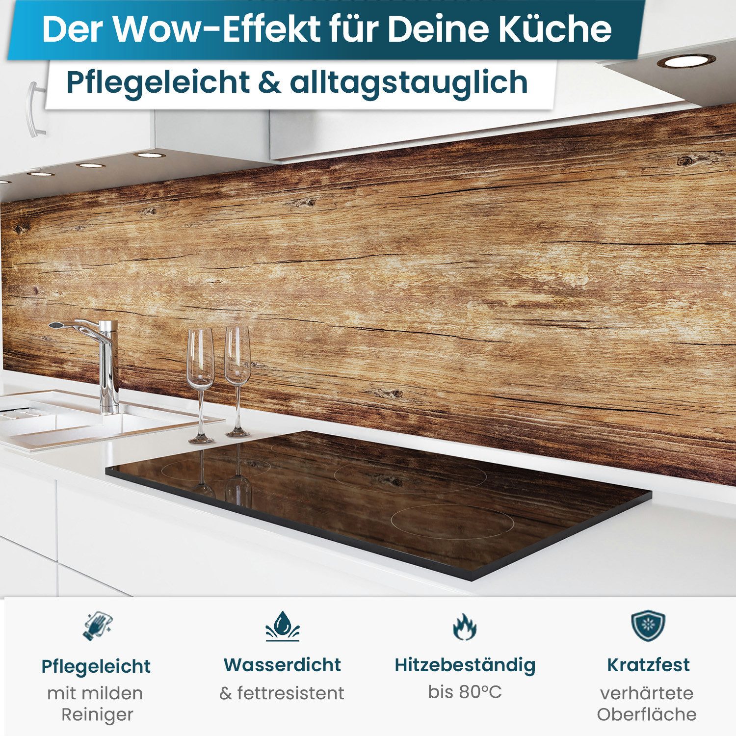 danario Küchenrückwand Folie selbstklebend - Matt - Spritzschutz Küche - versteift & robust – Bild 2 von 5