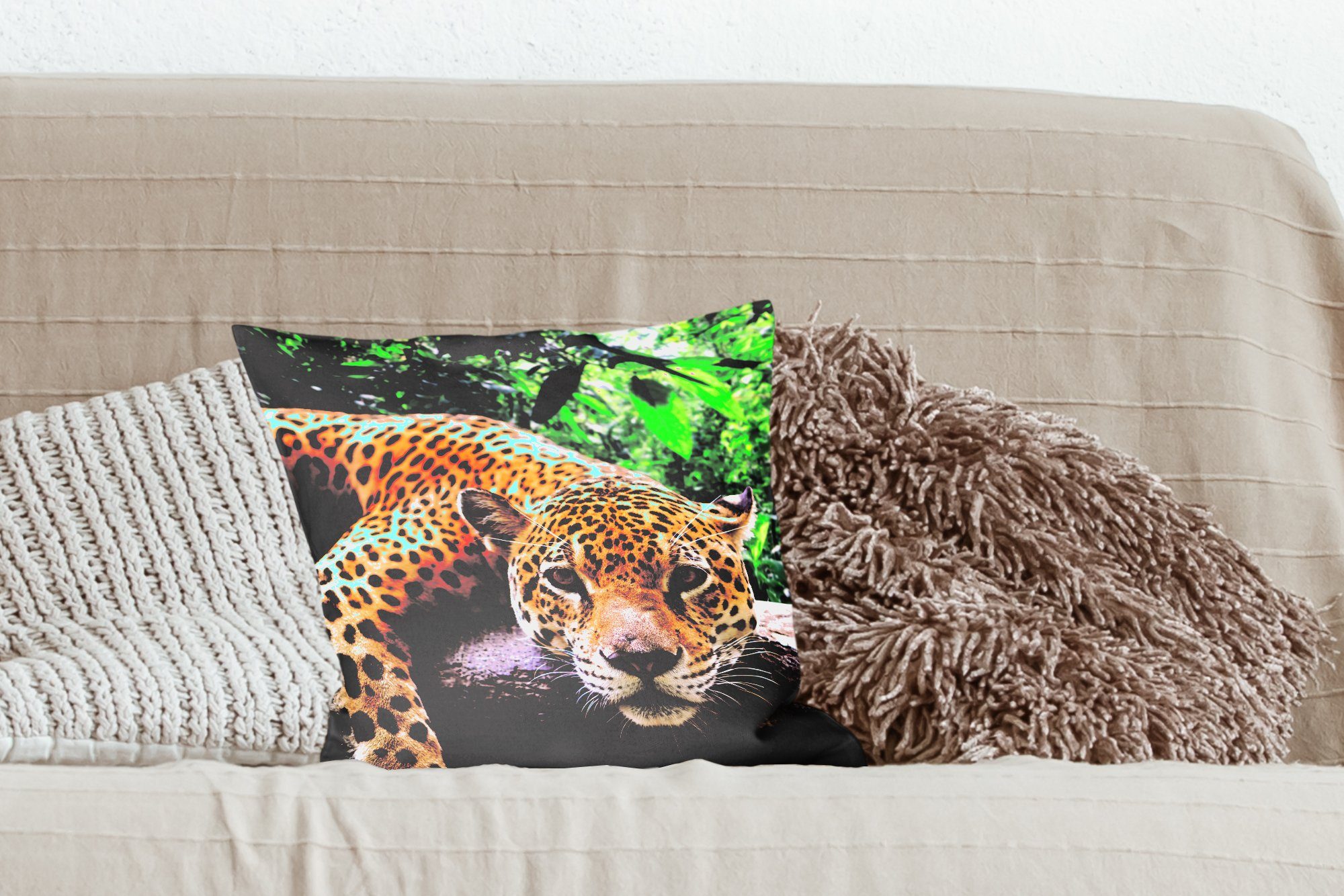 Schlafzimmer, Zierkissen Jaguar mit Füllung Sofakissen Wohzimmer, Dekokissen MuchoWow ruht, für Deko,