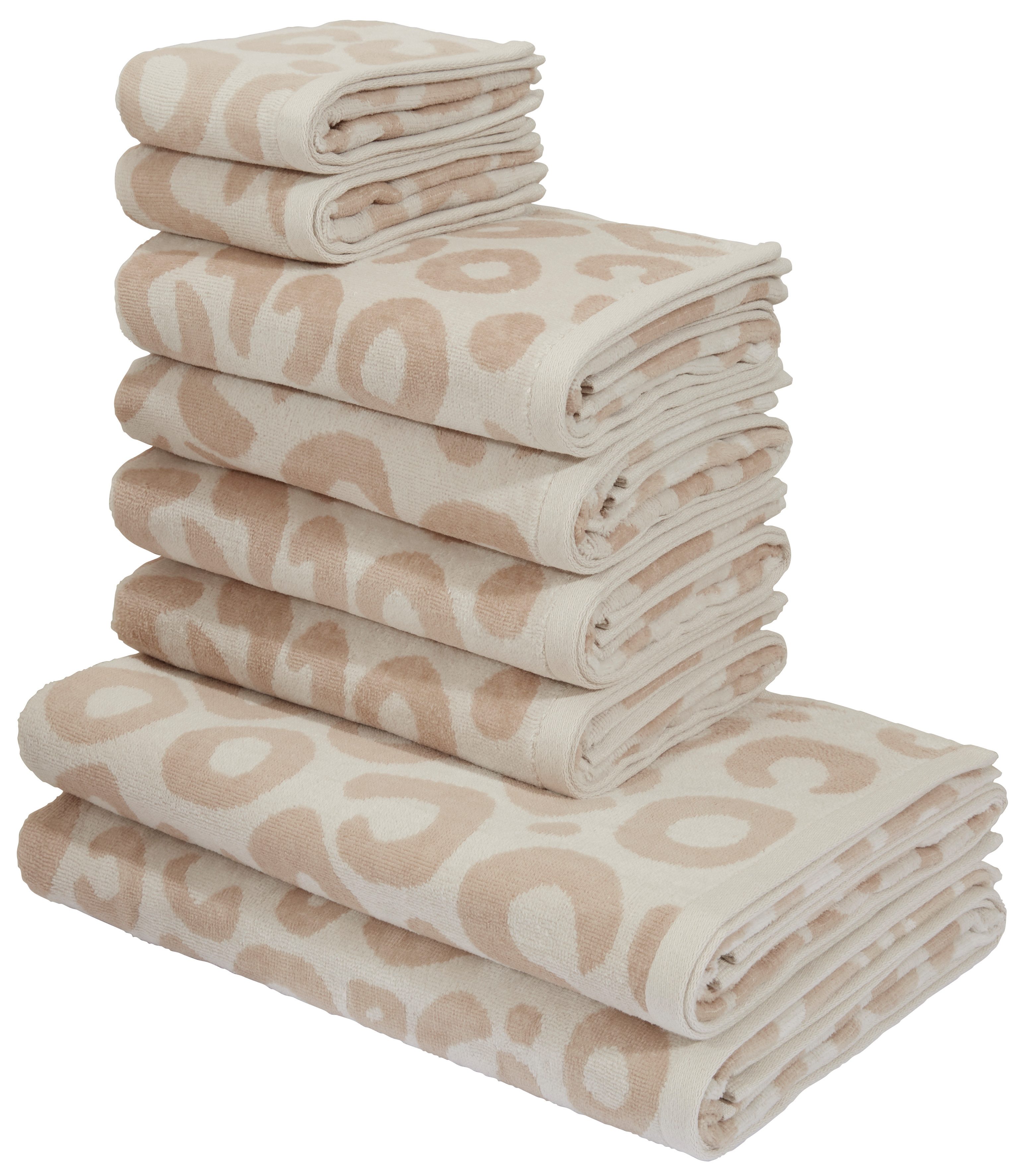 OTTO home Handtuch Set Anna Leopardenmuster, 8-tlg Handtuch-Set, 100% Baumwolle, Frottiervelours (Set, 8-St), Duschtücher, Handtücher und Gästetücher, weich, modern, Animal Print