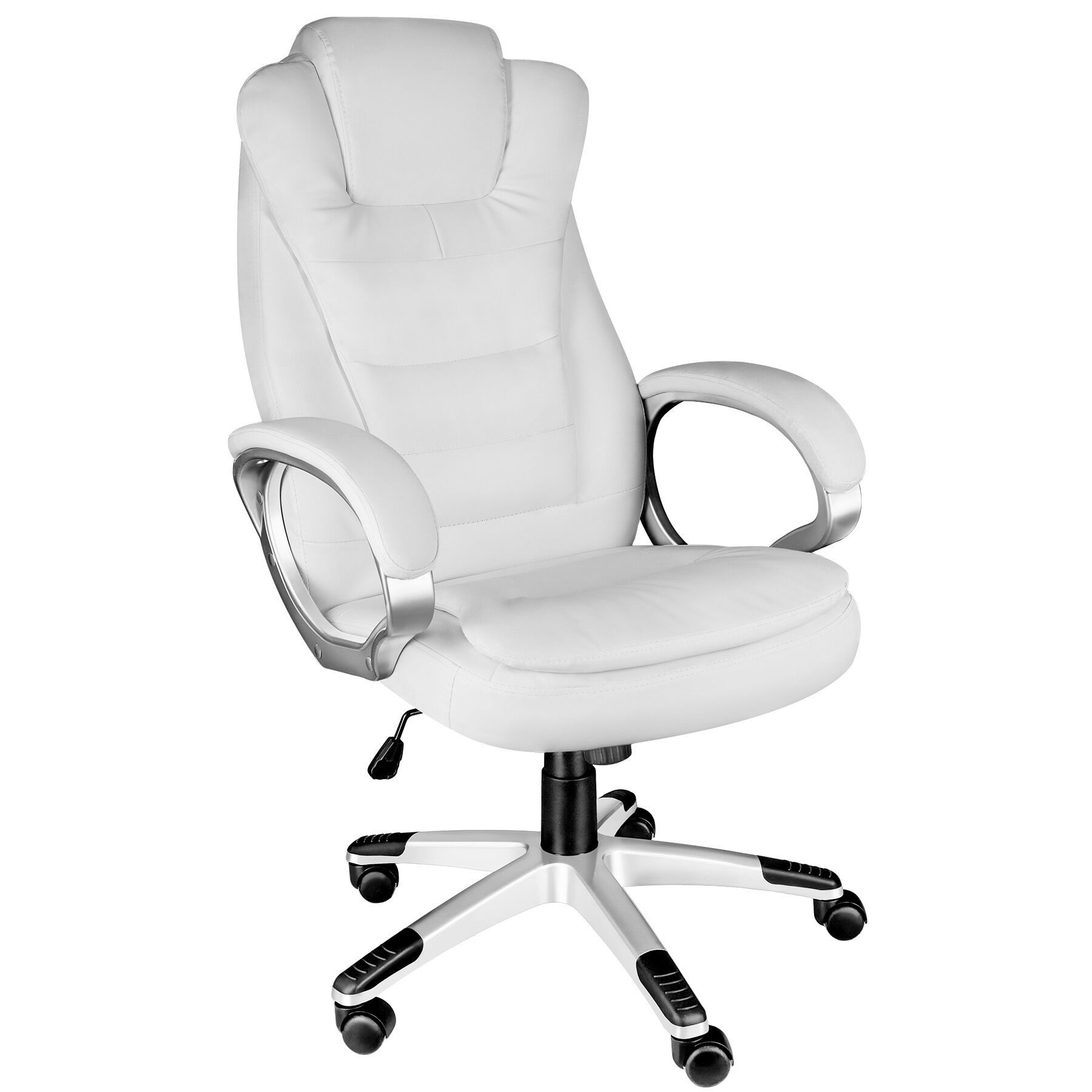 tectake Chefsessel Bürostuhl, dicke Polsterung mit Kunstlederbezug, ergonomische Form (Computerstuhl Zulu, 1 St), 360° drehbar & stufenlos höhenverstellbar, mit gepolsterten Armlehnen