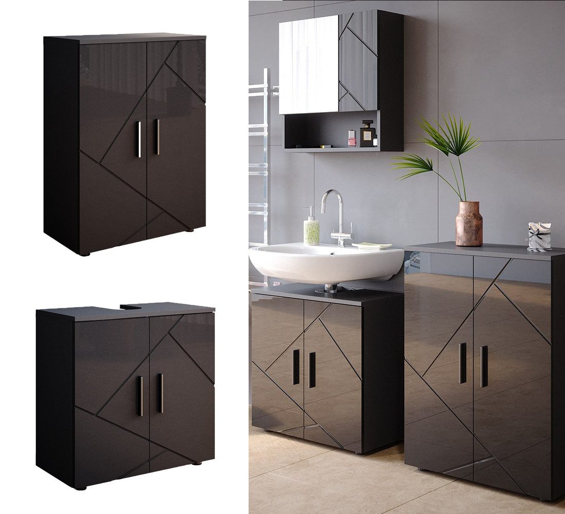 Vicco Badmöbel-Set Irma, Anthrazit Hochglanz/Anthrazit, 2 Teile, mit Midischrank, (2-St., 2er Set)