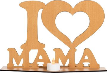 LEON FOLIEN Dekofigur Teelichtern Herz - Mutter Geschenk für Mama Buche #28