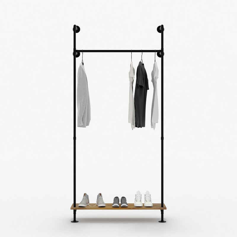 pamo. design Garderobenständer »TILDA«, (Mit höhenverstellbarem Regalbrett aus Eichenholz), Offene Garderobe mit Schuhablagefläche zur Wandmontage