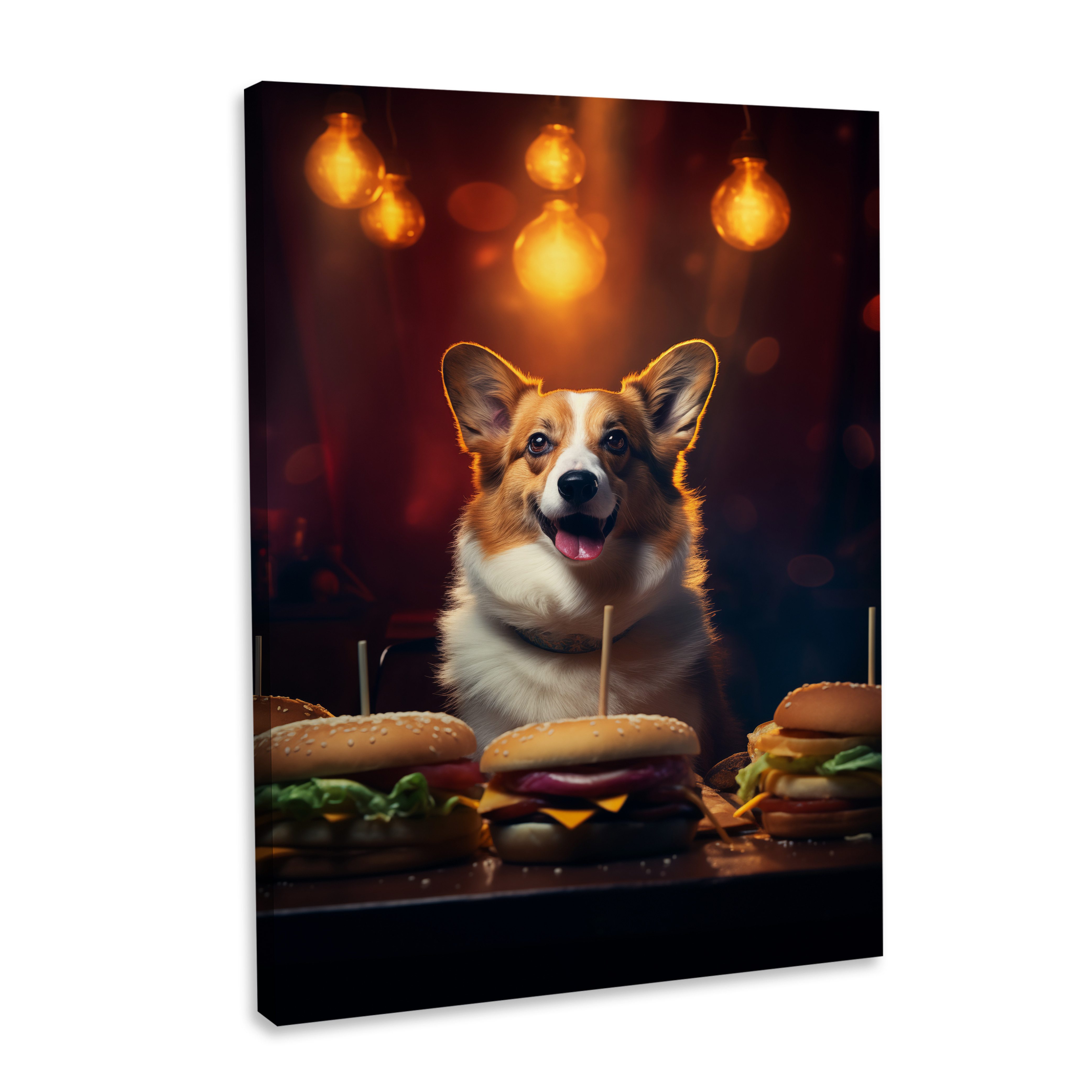 Hustling Sharks Leinwandbild Hund-Bild als XXL Leinwandbild "Dog-Burgers" - exklusives Tierbild, in 7 unterschiedichen Größen verfügbar