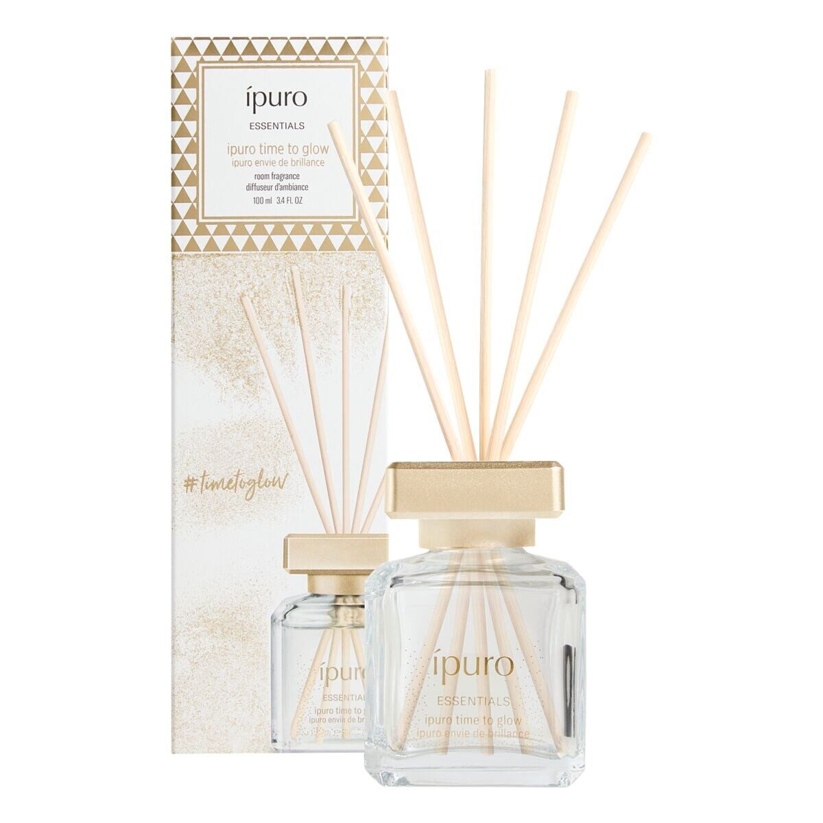 IPURO Raumduft Time to glow, 100 ml, Glasflakon mit Rattan-Holzstäbchen