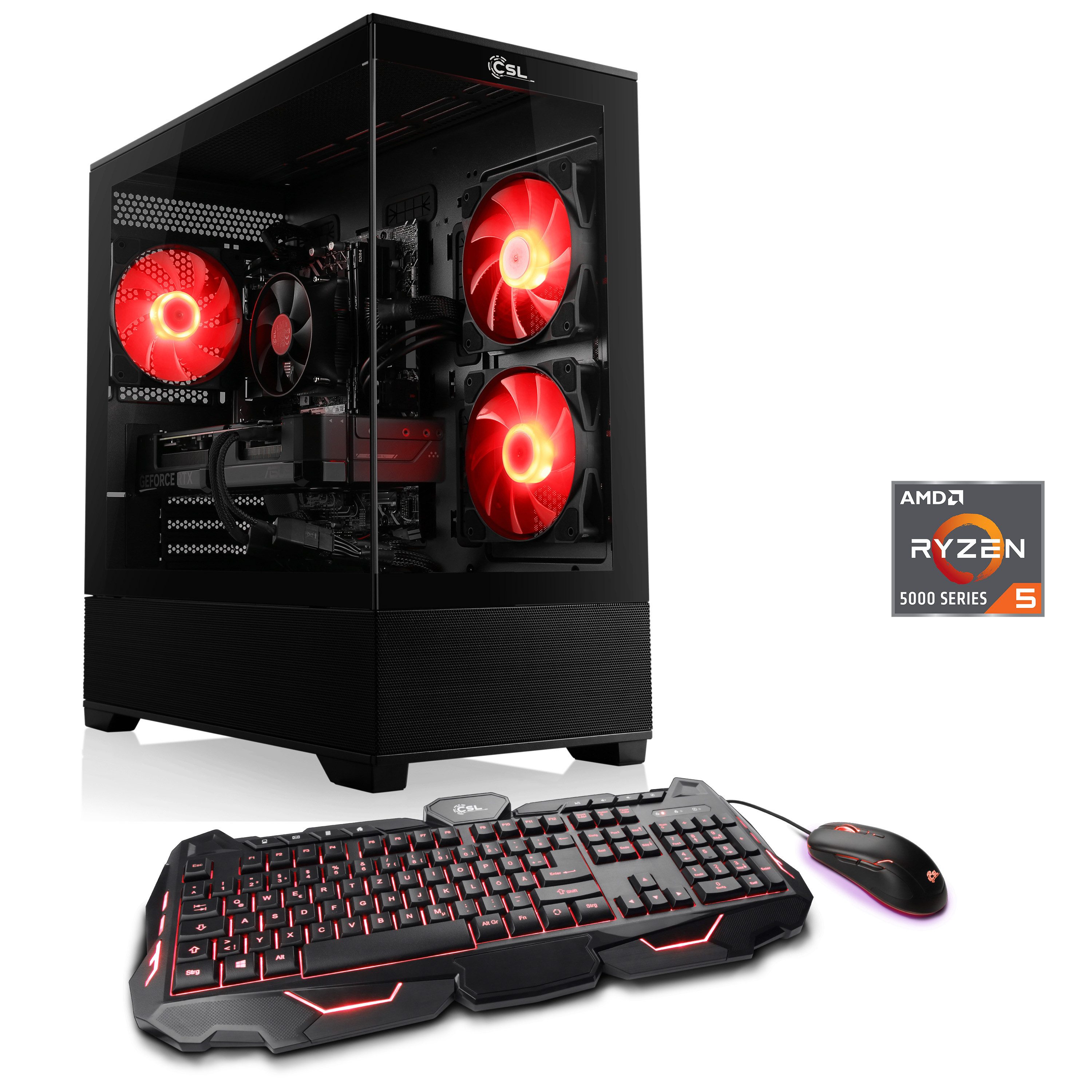 CSL Levita V26120 Gaming-PC (AMD Ryzen 5 Ryzen 5, GeForce RTX 4060, 8 GB GDDR6, HDMI, DisplayPort, PCIe 4.0, DirectX® 12, inklusive GeForce Experience, 16 GB RAM, 1000 GB SSD, Luftkühlung)