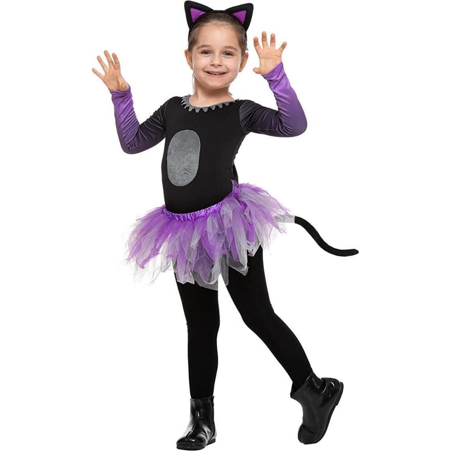 LuxusKollektion Maskottchen-Kostüm Tutu Kostüm Mädchen Halloween Katze Lila S (5–7 Jahre) Schwarze