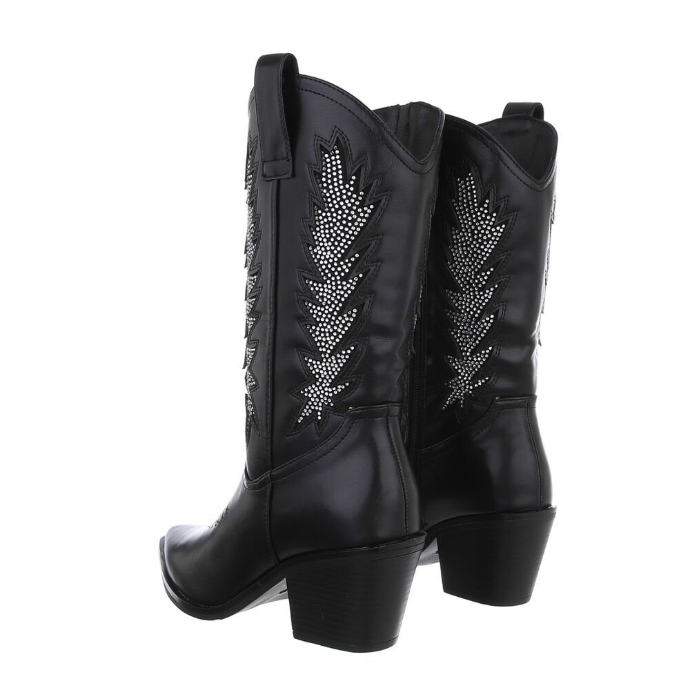 Ital-Design Damen Cowboyboots Western Westernstiefel (84989774) Blockabsatz Western- & Bikerstiefel in Schwarz