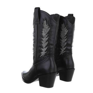 Ital-Design Damen Cowboyboots Western Westernstiefel Blockabsatz Western- & Bikerstiefel in Schwarz