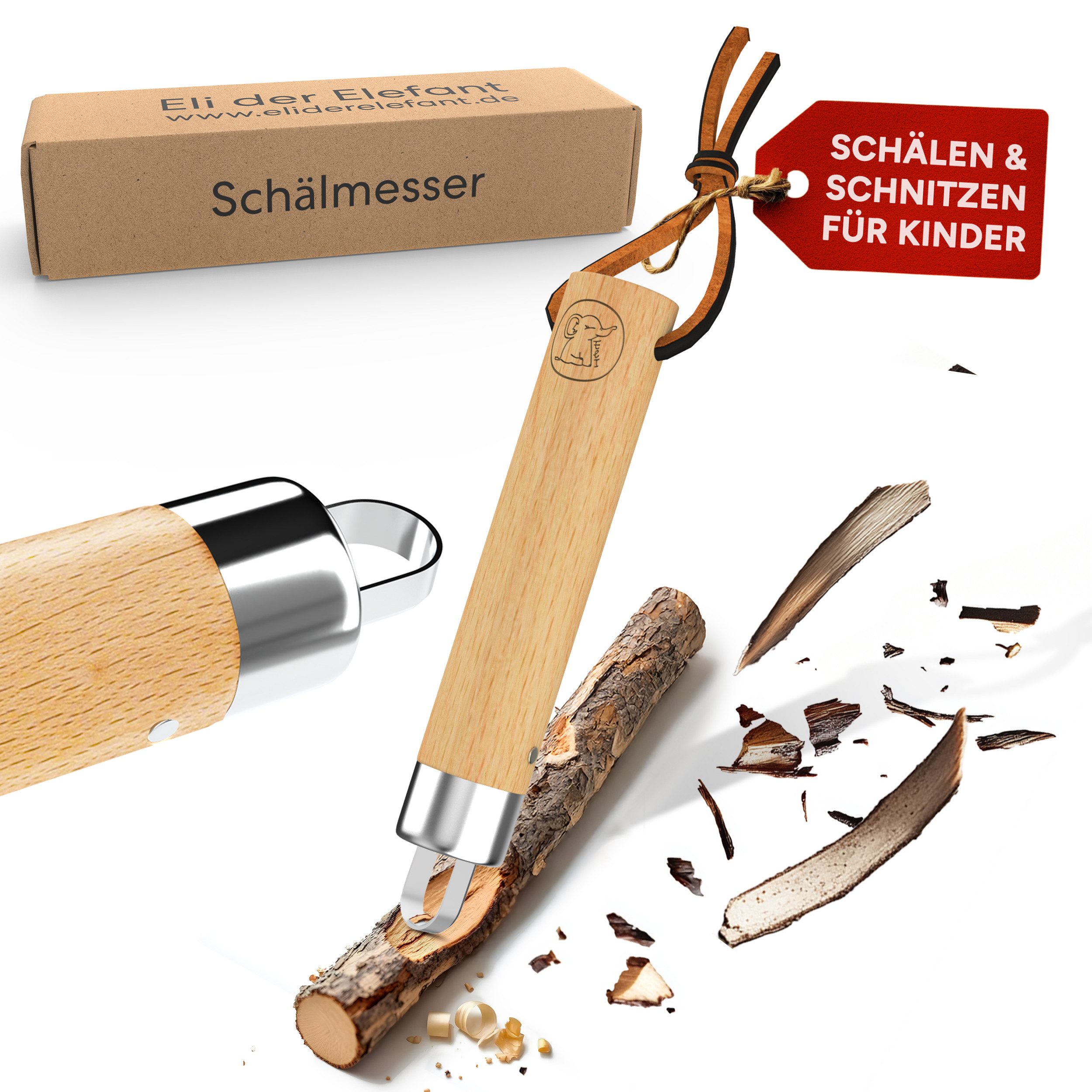 Eli Taschenmesser Schnitzmesser für Kinder mit runder Klinge ab 8 Jahre - Kindermesser, (Schnitzset - Kinderschnitzmesser -, Schnitzwerkzeug), Outdoor Messer für Jungen und Mädchen
