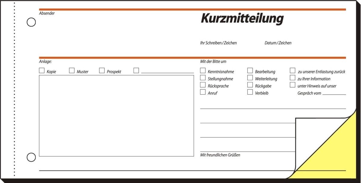 Formularblock Formularbuch Kurzmitteilung 1/3 A4 2x40 Blatt