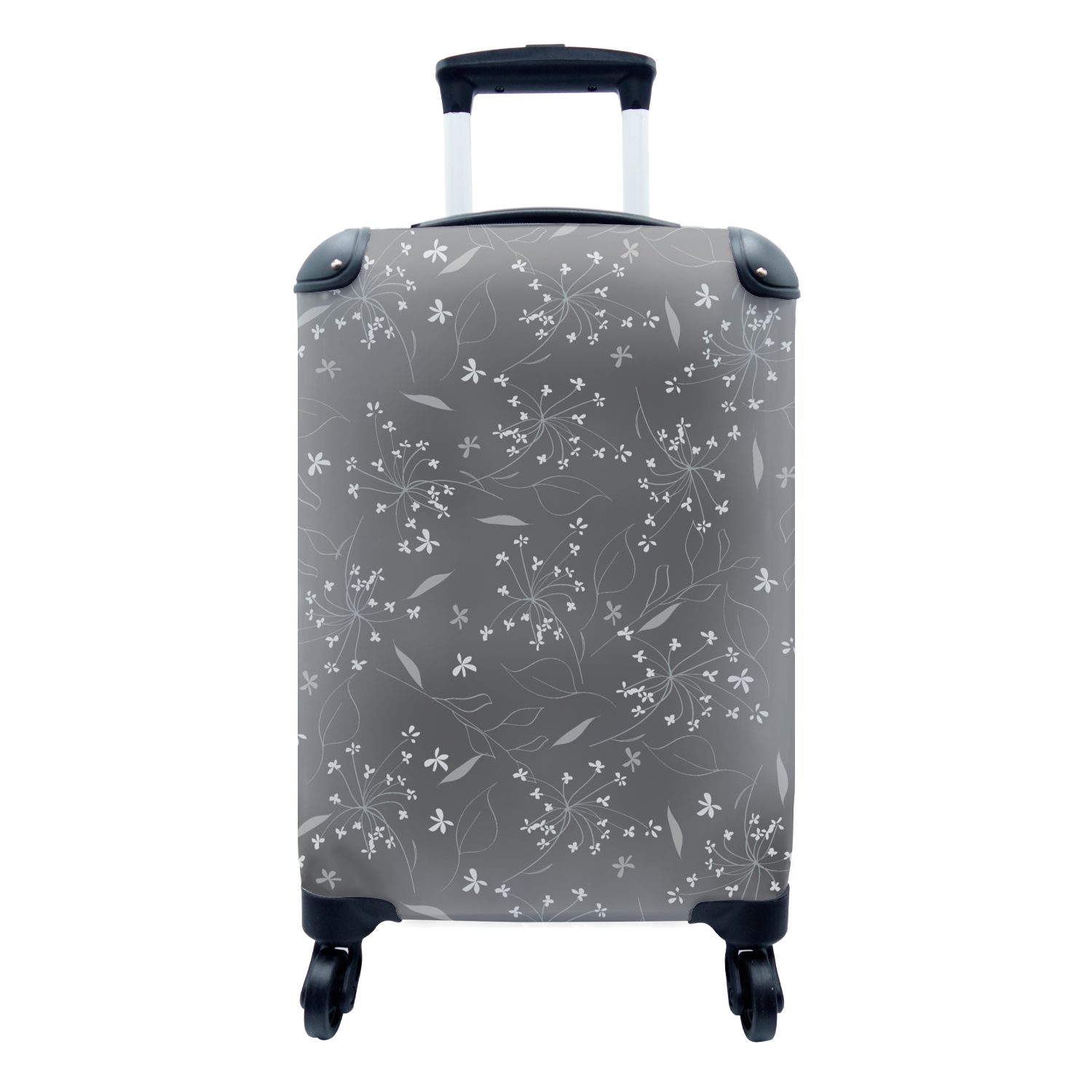 MuchoWow Handgepäckkoffer Blumen - Weiß - Muster, 4 Rollen, Reisetasche mit rollen, Handgepäck für Ferien, Trolley, Reisekoffer