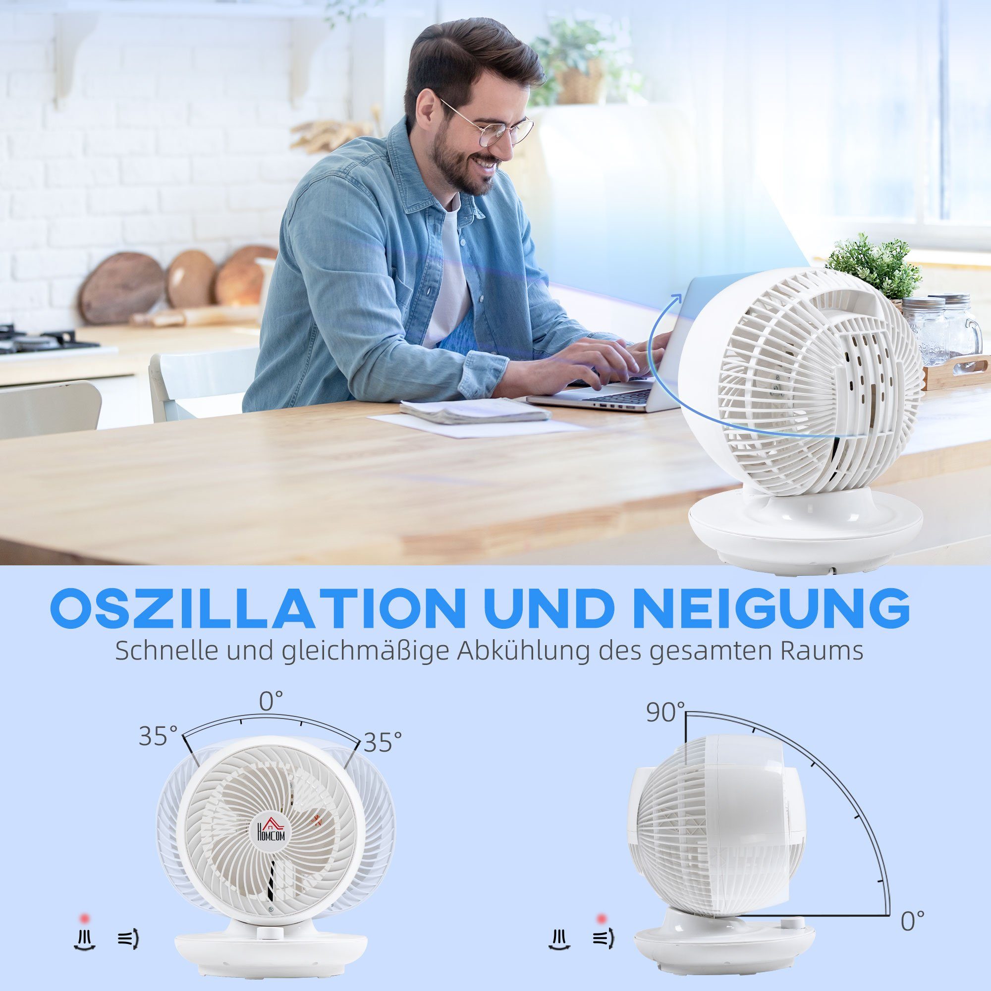 HOMCOM Standventilator, 3-Geschwindigkeiten Standventilator