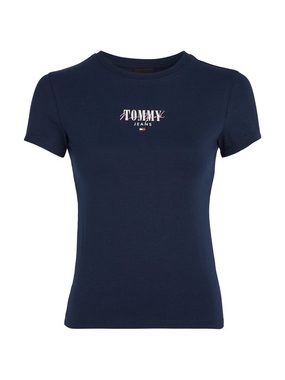 Tommy Jeans Rundhalsshirt Rib Slim Essential Logo Rippshirt, feines Jersey Rippe, elastisch mit Tommy Jeans Logo