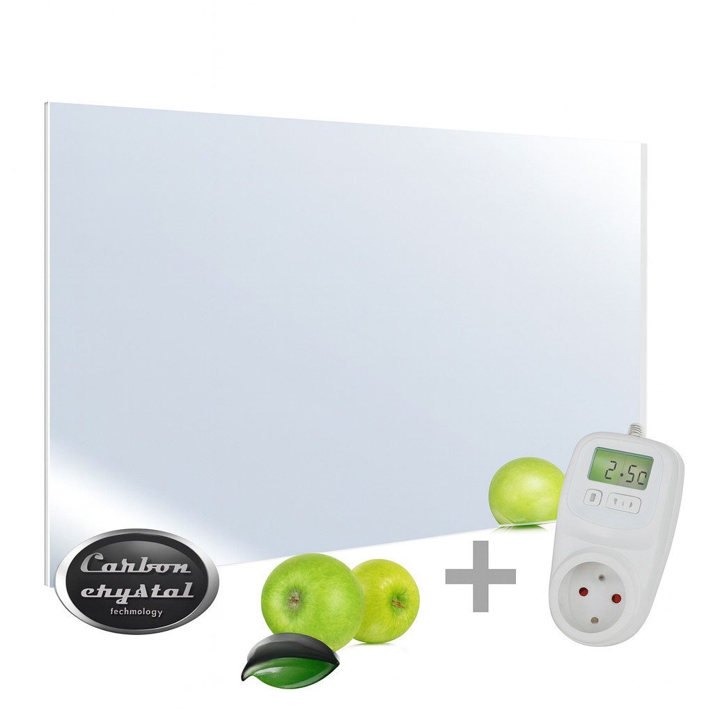 UMBRELLA Infrarotheizung Spiegel 450 W mit Thermostat TH10 – Carbon-Crystal – 2-in-1 Design, Flache Wandheizung mit Spiegelglas