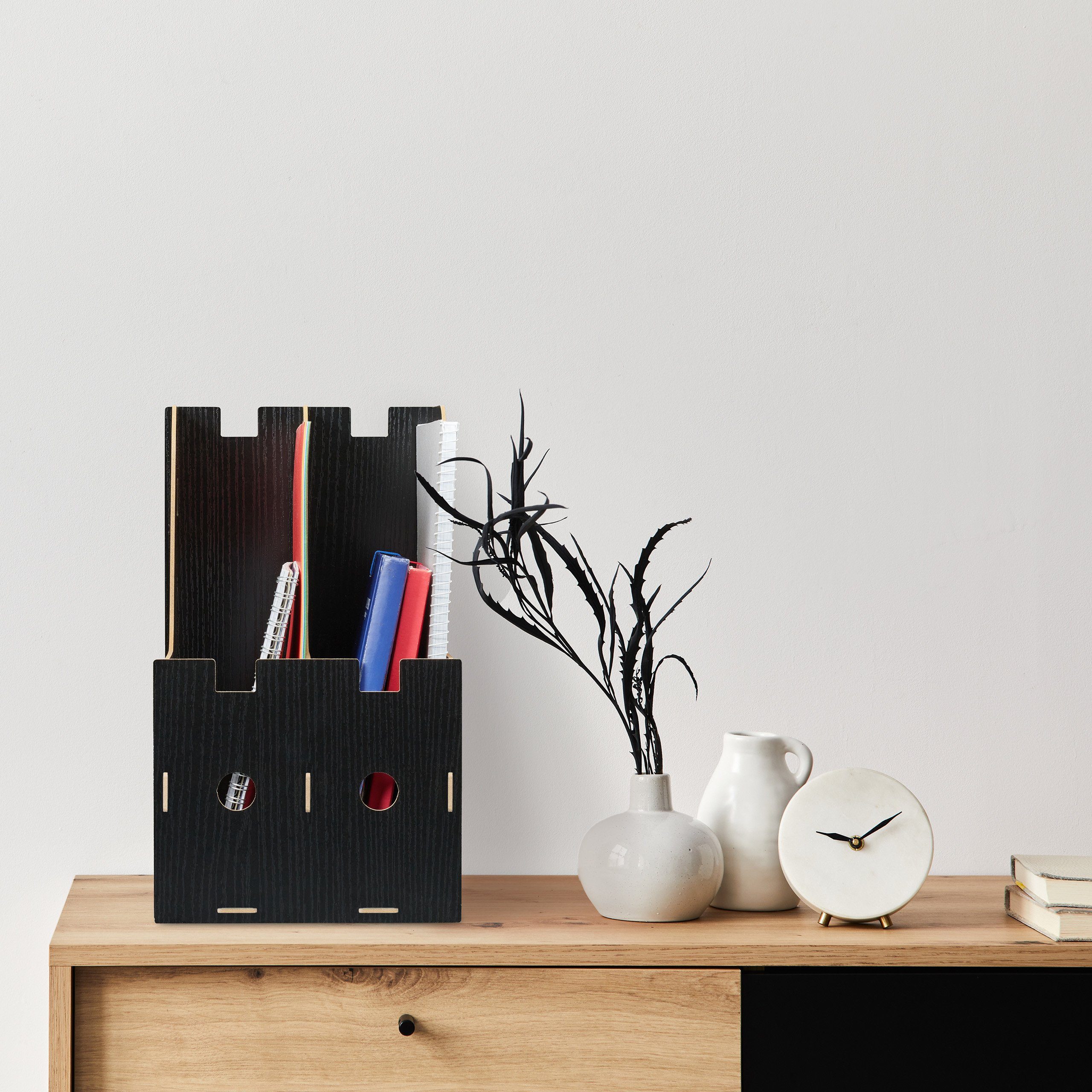 relaxdays Stehsammler mit 2 Fächern für DIN A4, schwarz