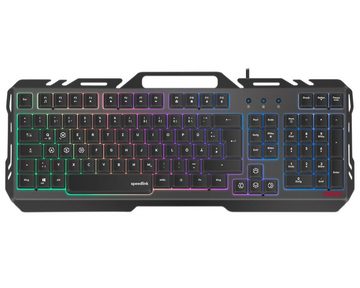 Speedlink ORIOS Metall USB Gaming Tastatur PC-Tastatur (RGB Beleuchtung, Gamer Keyboard, Smartphone-Halterung, Anti-Ghosting)