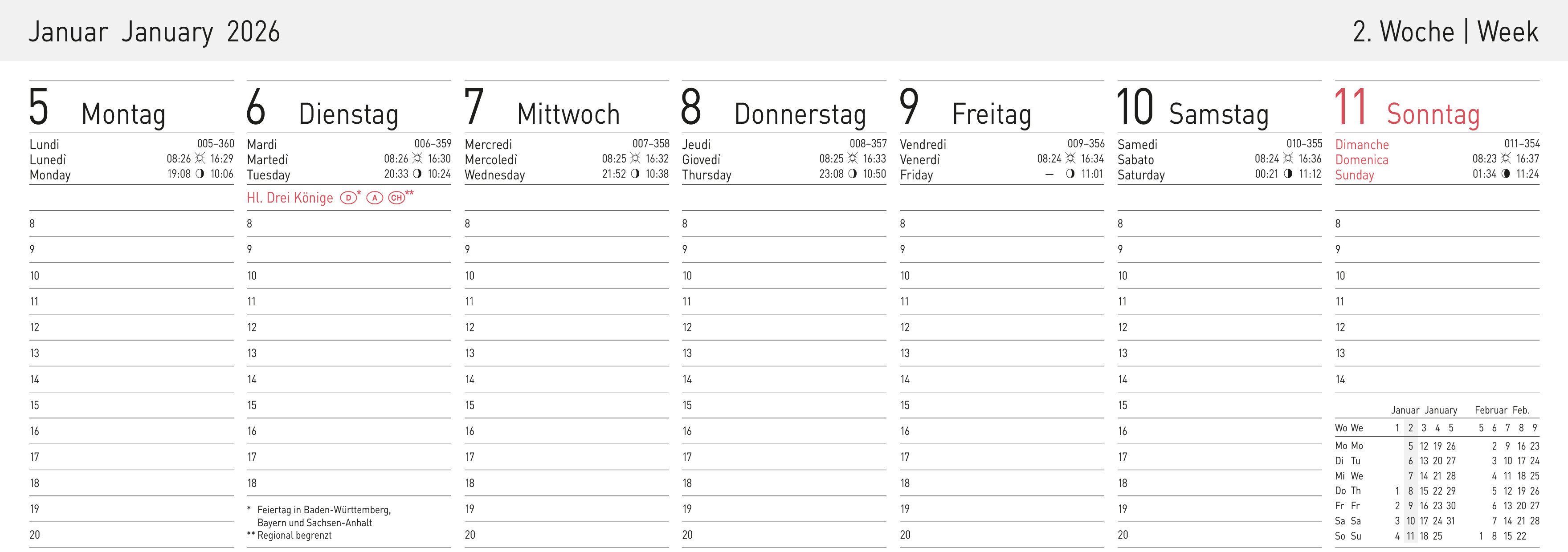 Idena Tischkalender Idena Tischquerkalender 2026 1 Woche/1 Seite 29,8x10,5cm