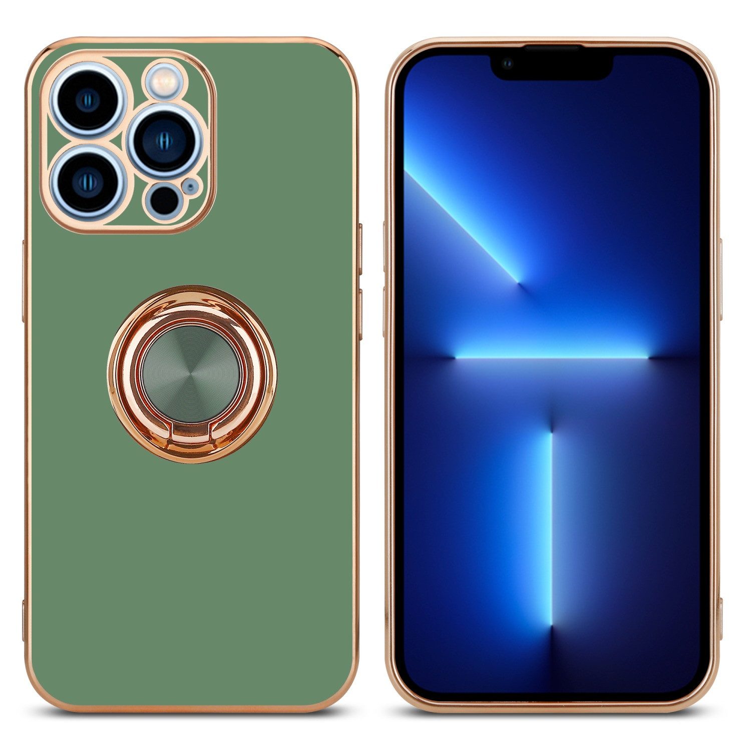 Cadorabo Handyhülle für iPhone 13 PRO Hülle Apple iPhone 13 PRO, Schutzhülle - TPU Silikon Hülle - mit Kameraschutz und Ring