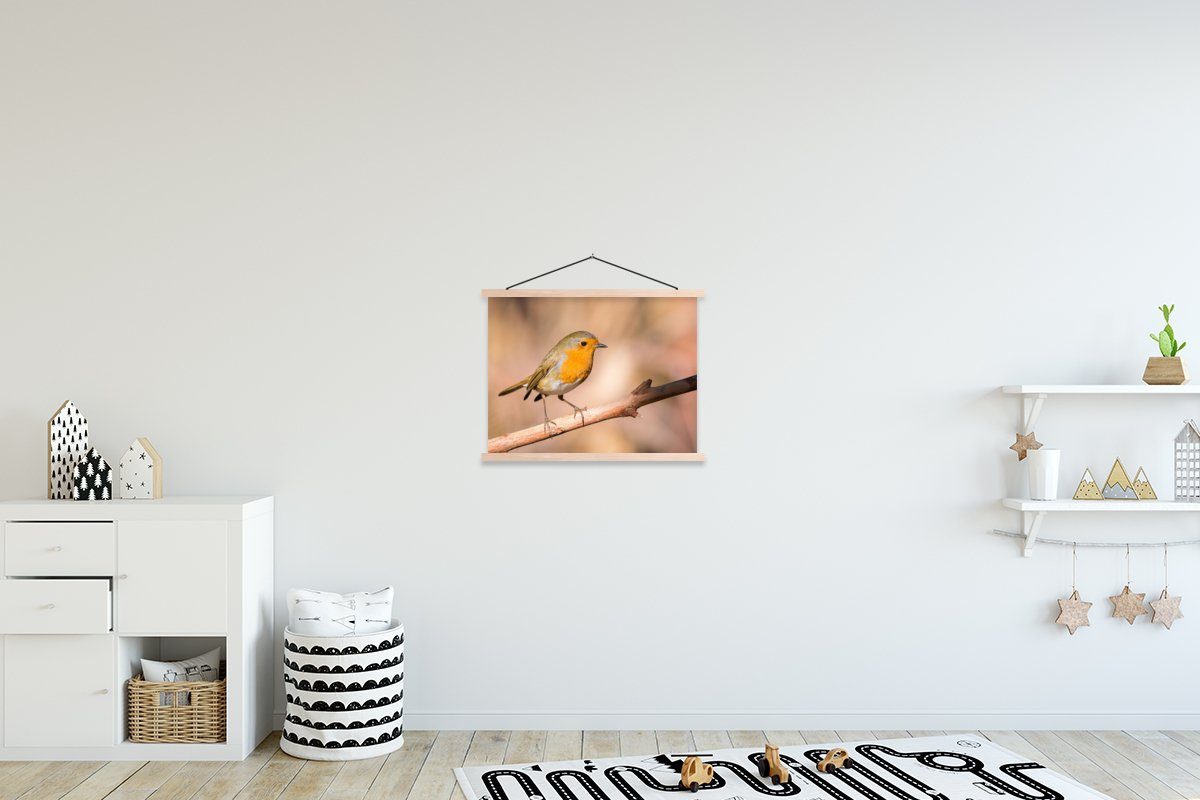 MuchoWow Poster Vogel - Zweig - Rotkehlchen, (1 St), Posterleiste, Textilposter für Wohnzimmer, Bilderleiste, Magnetisch