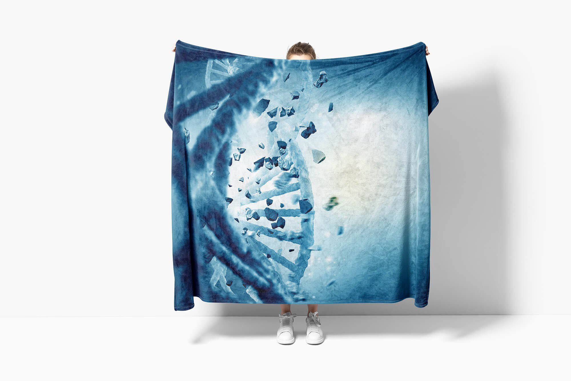 3D Saunatuch Handtuch Handtuch Kuscheldecke Blau, (1-St), Strandhandtuch DNA Baumwolle-Polyester-Mix Sinus Art Kunst mit Fotomotiv Handtücher