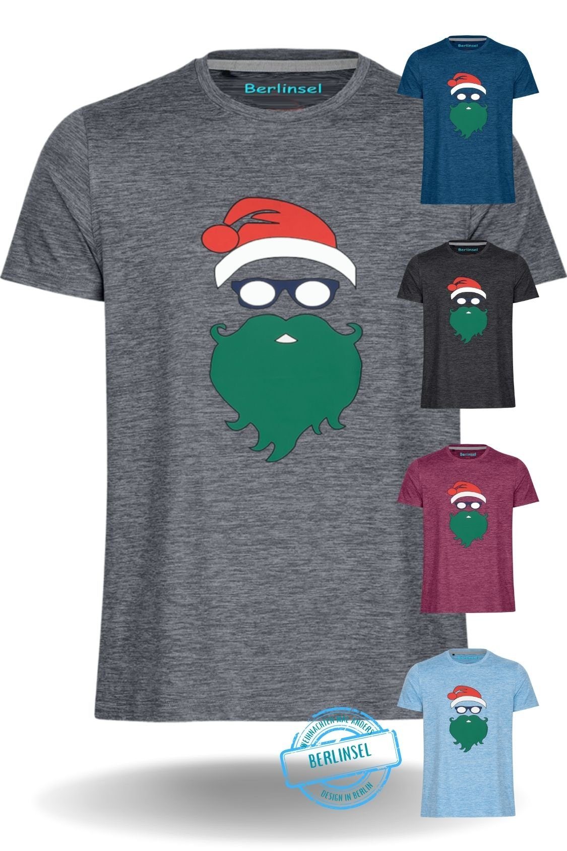 Berlinsel T-Shirt Printshirt Weihnachtsshirt Männer Weihnachtsoutfit Herren Weihnachtsfeier, Weihnachtsgeschenk, Weihnachtsfoto grau