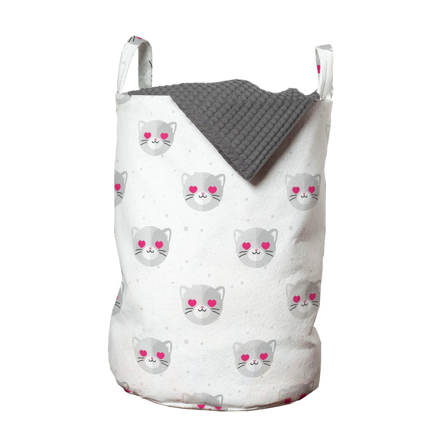 Abakuhaus Wäschesäckchen Wäschekorb mit Griffen Kordelzugverschluss für Waschsalons, emoji Kitty Gesichter rosa Herzen