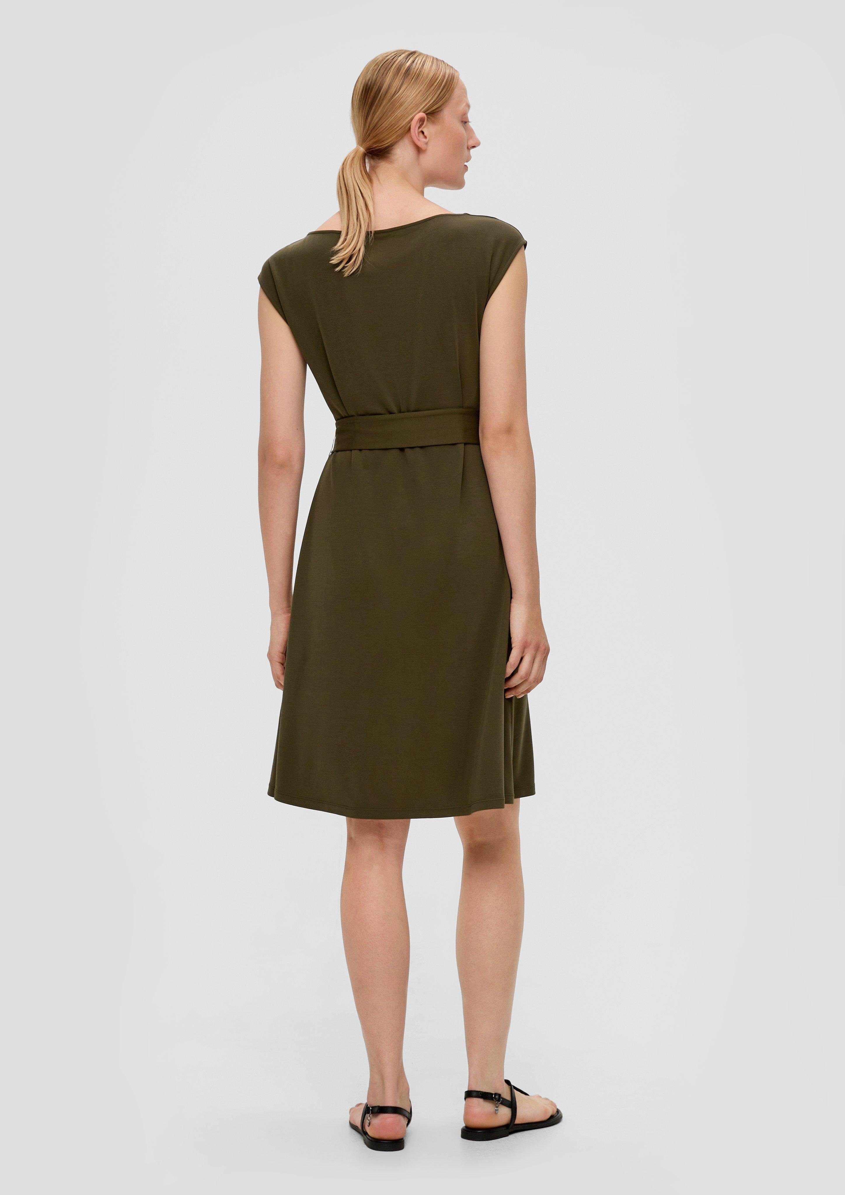 Kleid mit LABEL s.Oliver BLACK Knoten-Detail Minikleid Kontrast-Details Kurzes olivgrün