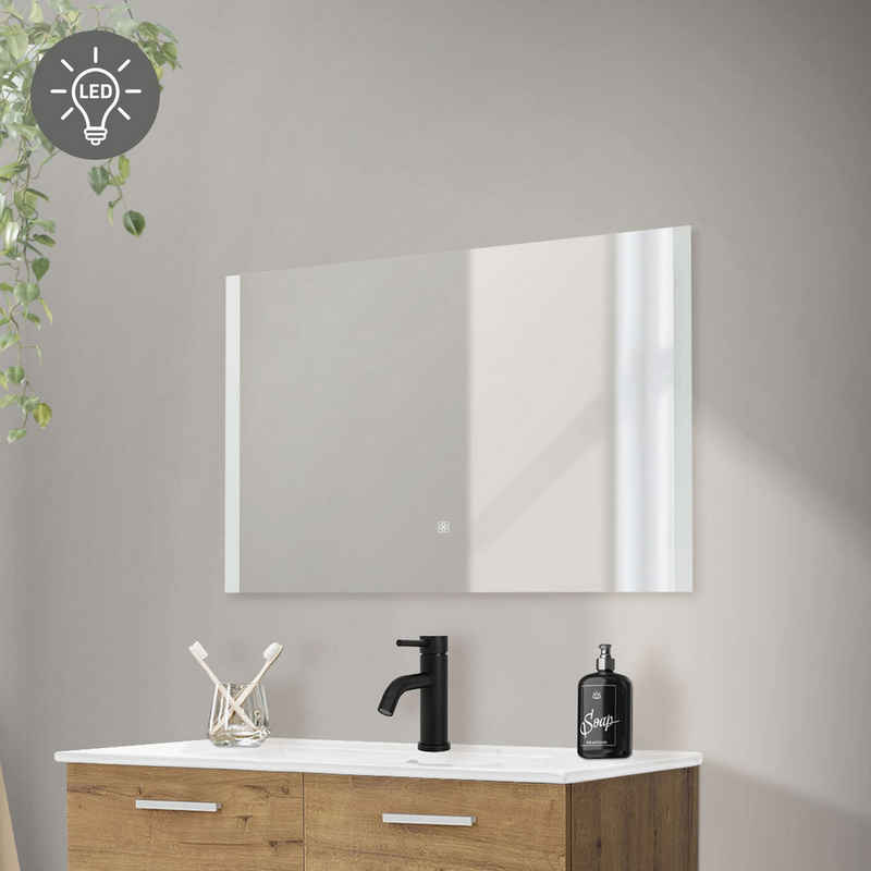 ML-DESIGN Badezimmerspiegelschrank Badezimmerspiegel aus Glas Wandmontage Deko Spiegel 90x60 cm Weiß mit LED-Beleuchtung und Touchschalter